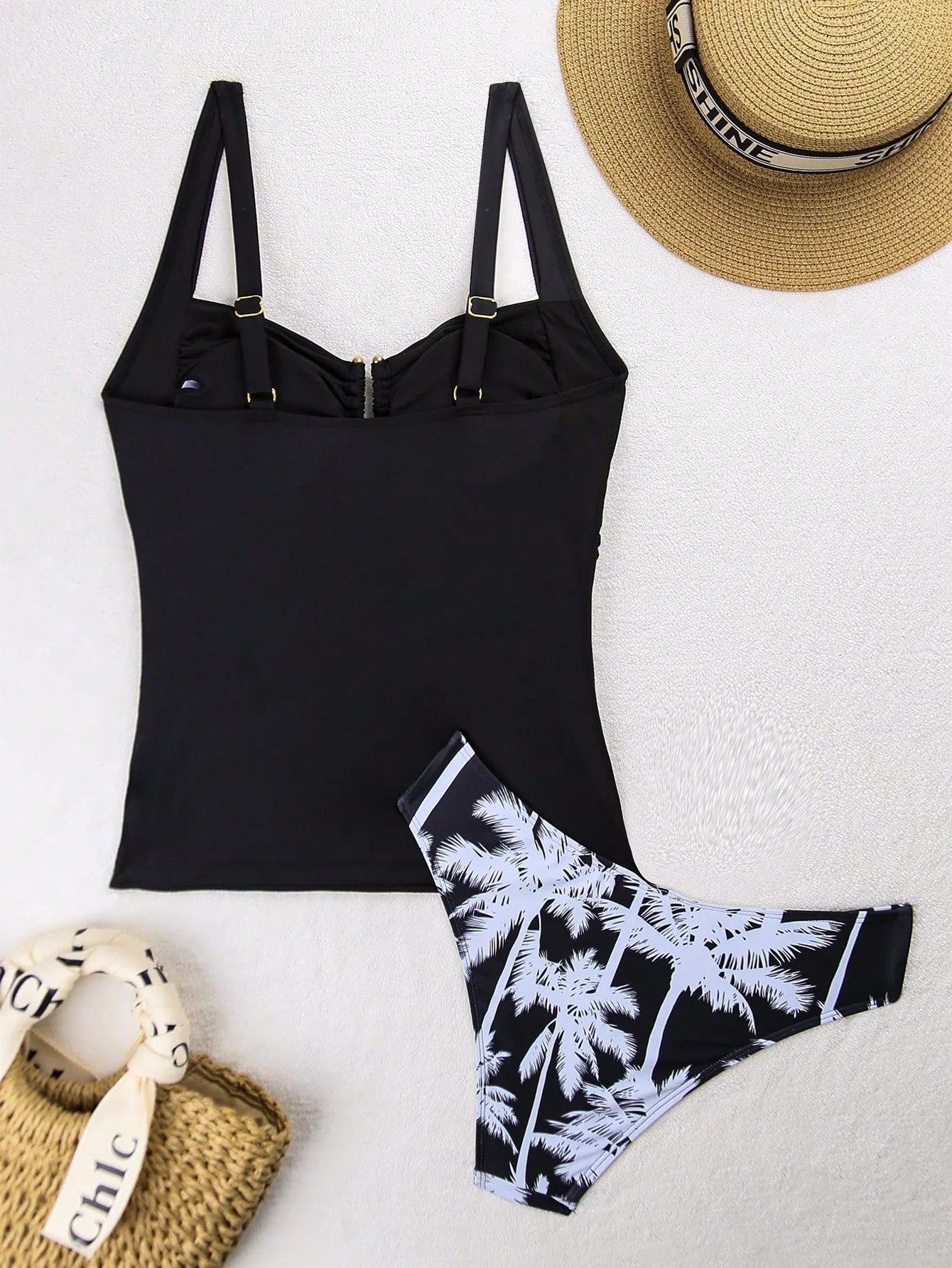 Swim Lushoire Conjuntos de Roupa de Praia Feminina, Colete, Camisole, Maiô Bikini, Elegante Estilo Retrô Férias 2 Peças, Decoração de Metal, Roupa de Praia de Verão