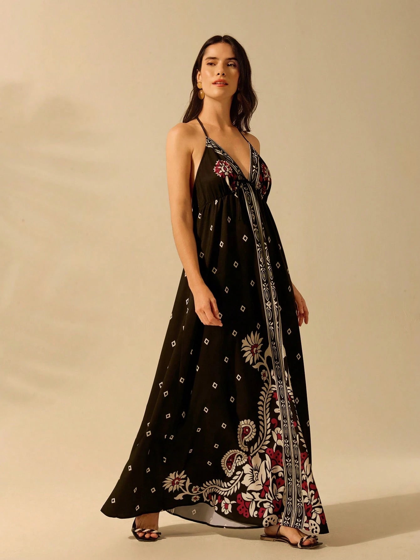 CAJUNI Vestido de Verão Casual para Praia, Estampa Tropical Boho de Flores e Árvore de Coco, Alças Finas com Cadarço, Mulheres