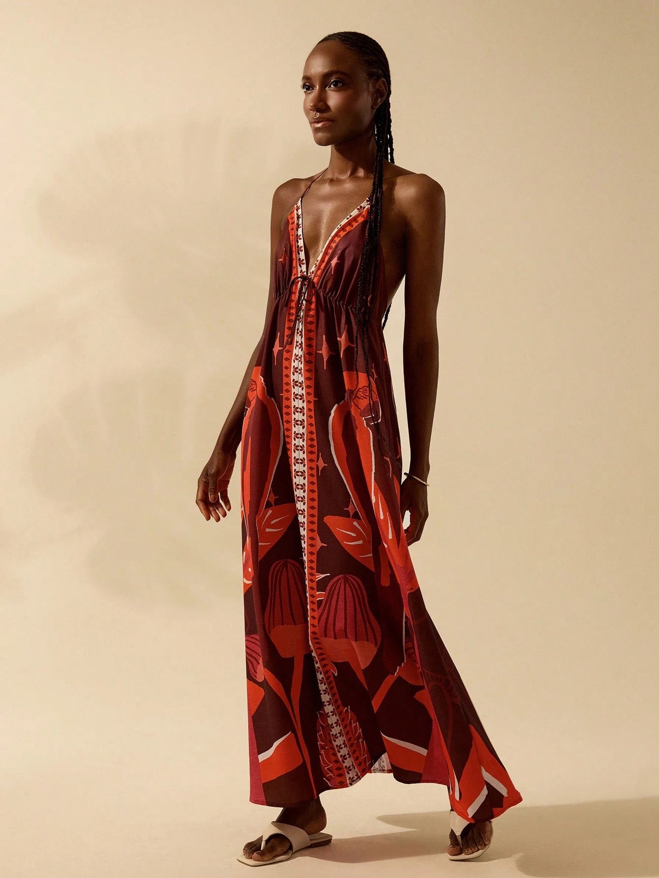 CAJUNI Vestido de Verão Casual para Praia, Estampa Tropical Boho de Flores e Árvore de Coco, Alças Finas com Cadarço, Mulheres