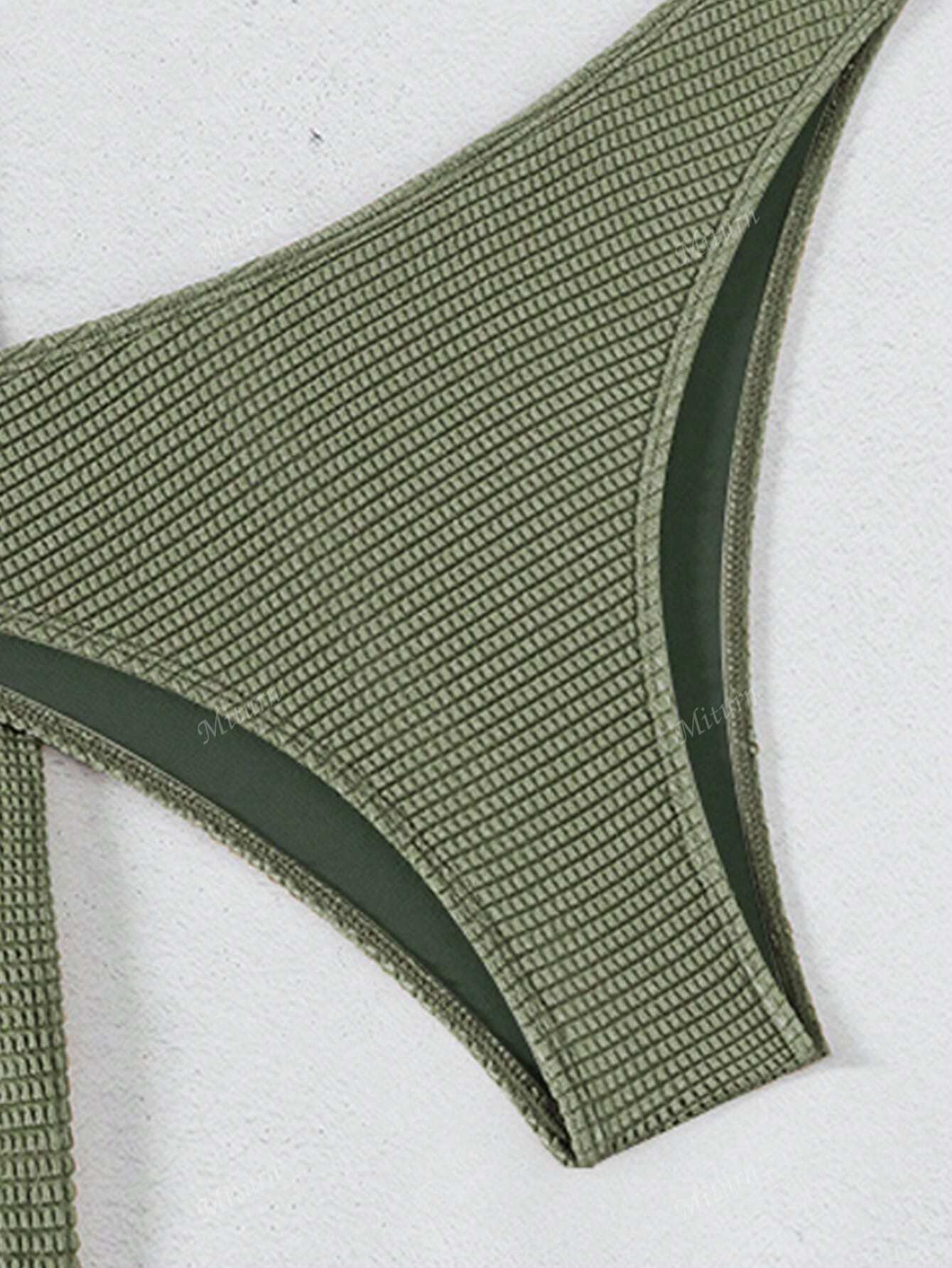 3 Peças Novo Conjunto de Maiô Bikini Fashion Sexy Cor Sólida em Marrom, Para Praia de Verão para Mulheres, Conjunto de Sutiã de Alça e Parte Inferior de Maiô Bikini