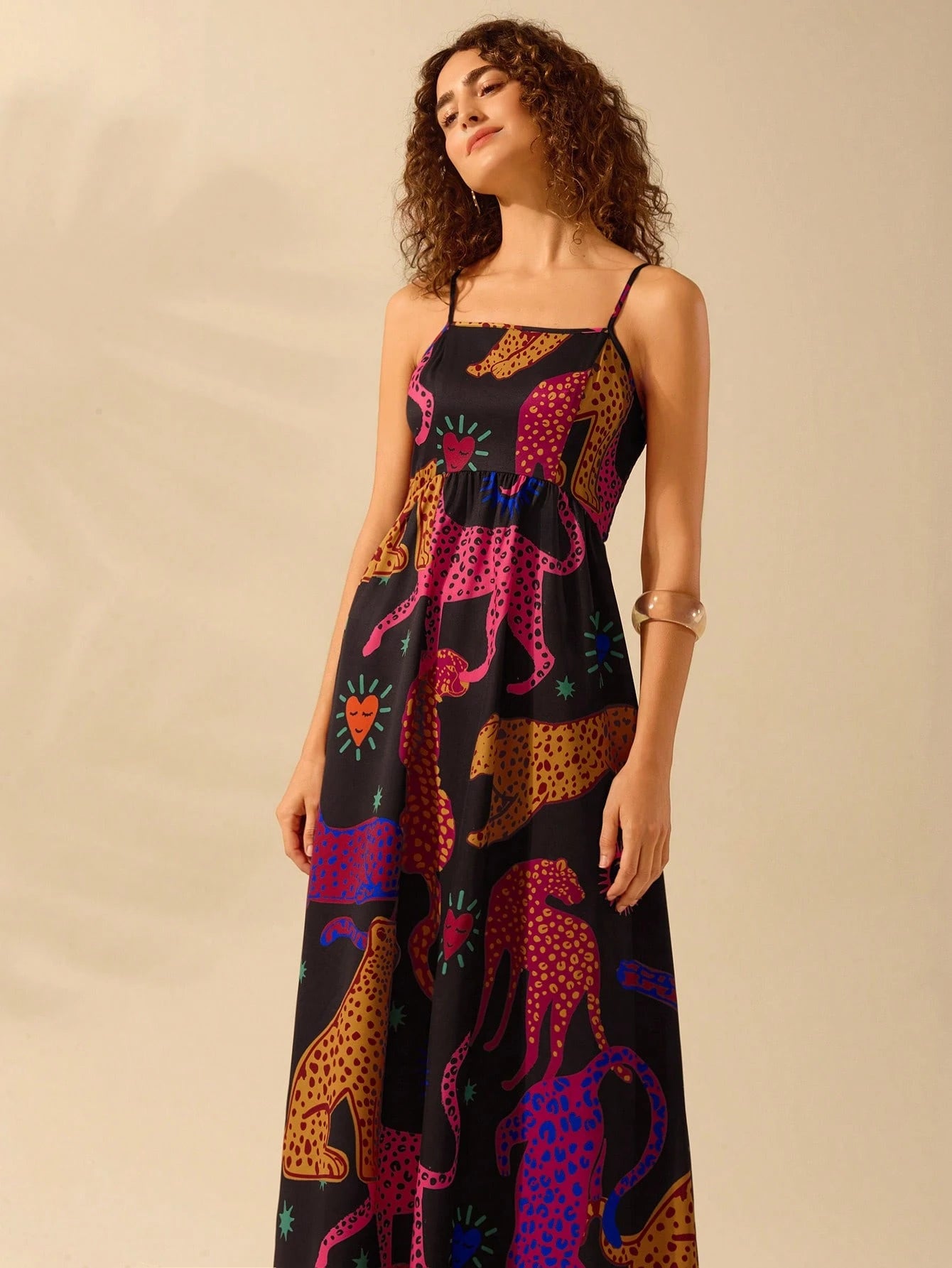 CAJUNI Vestido de Verão Casual Feminino com Estampa de Selenipédio e Azálea, de Tiras Finas e Costas Abertas, Elegante e Gracioso