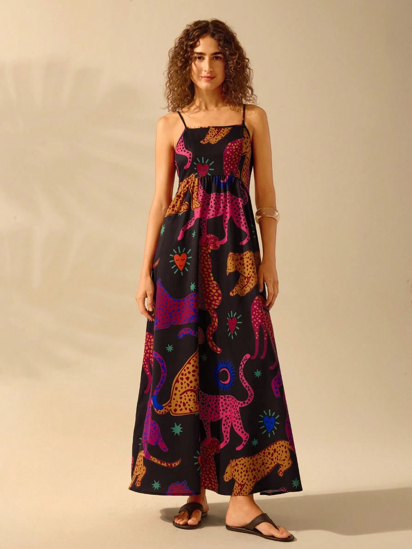 CAJUNI Vestido de Verão Casual Feminino com Estampa de Selenipédio e Azálea, de Tiras Finas e Costas Abertas, Elegante e Gracioso
