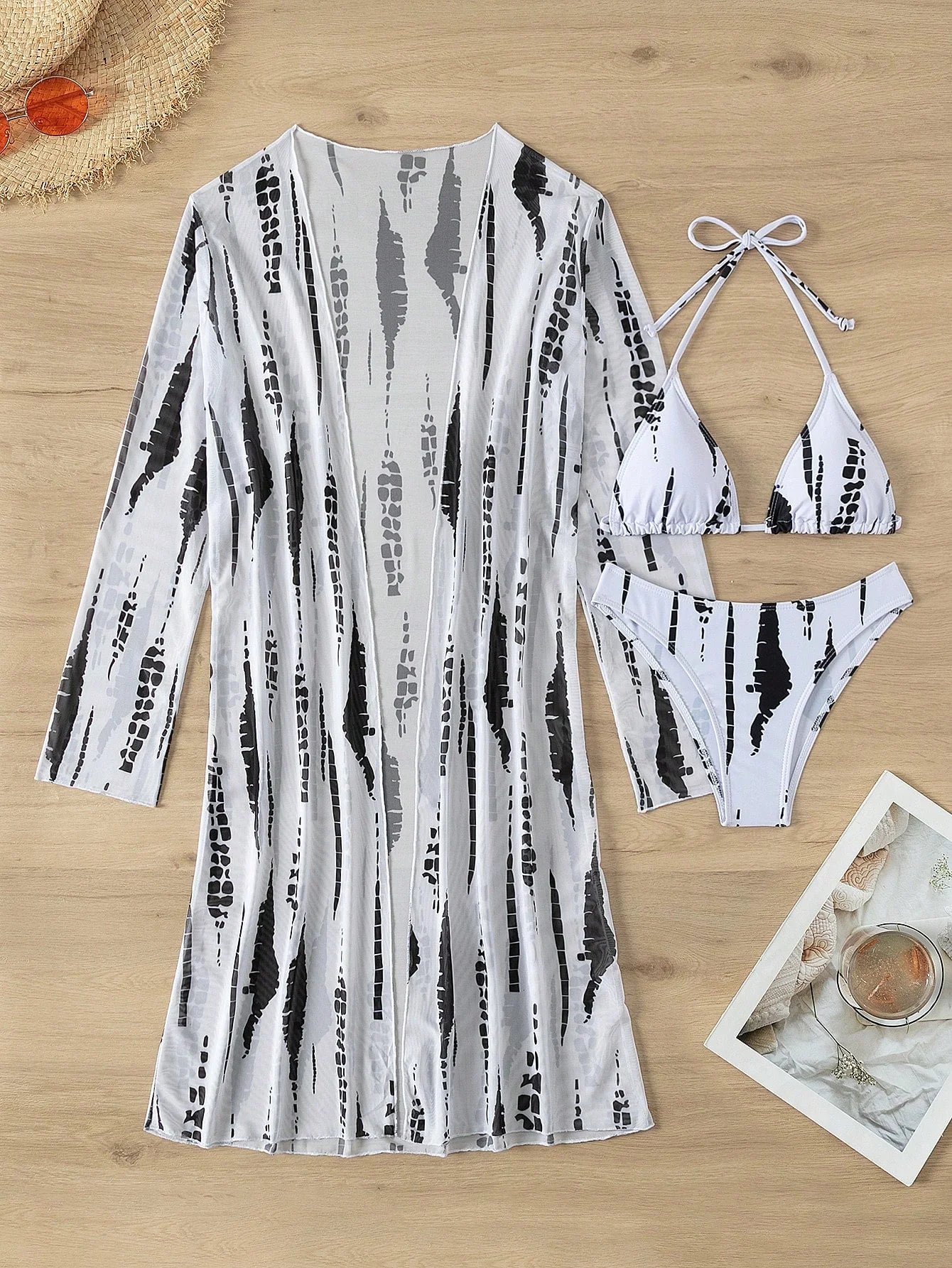 3 Peças/Conjunto Maiô Bikini Feminino com Estampa Sexy, Maiô de Verão em Alta