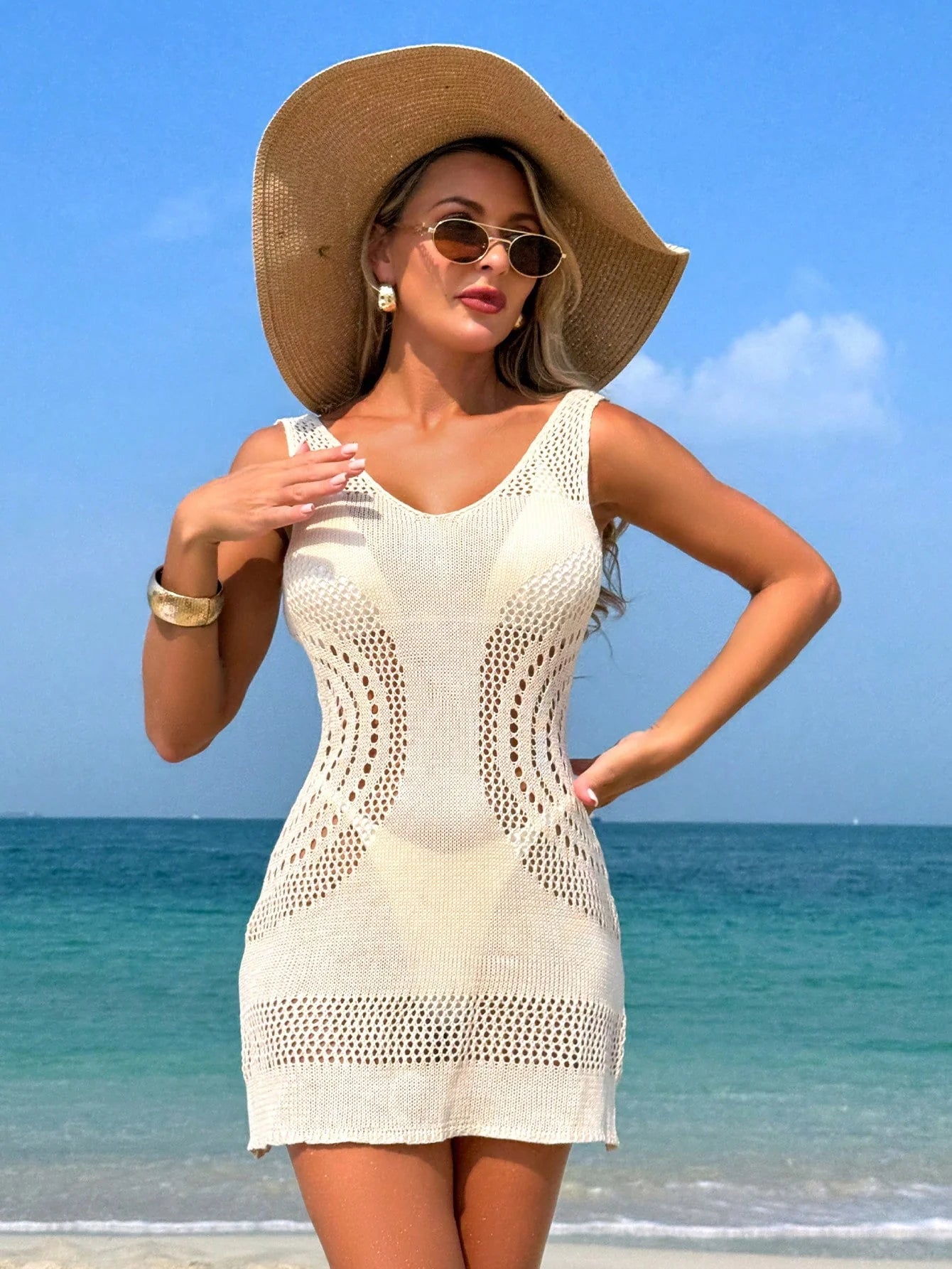SHEIN Swim Vcay Vestido de Cobertura Feminino, Simples, Moda Casual Diária, Verão Praia e Férias