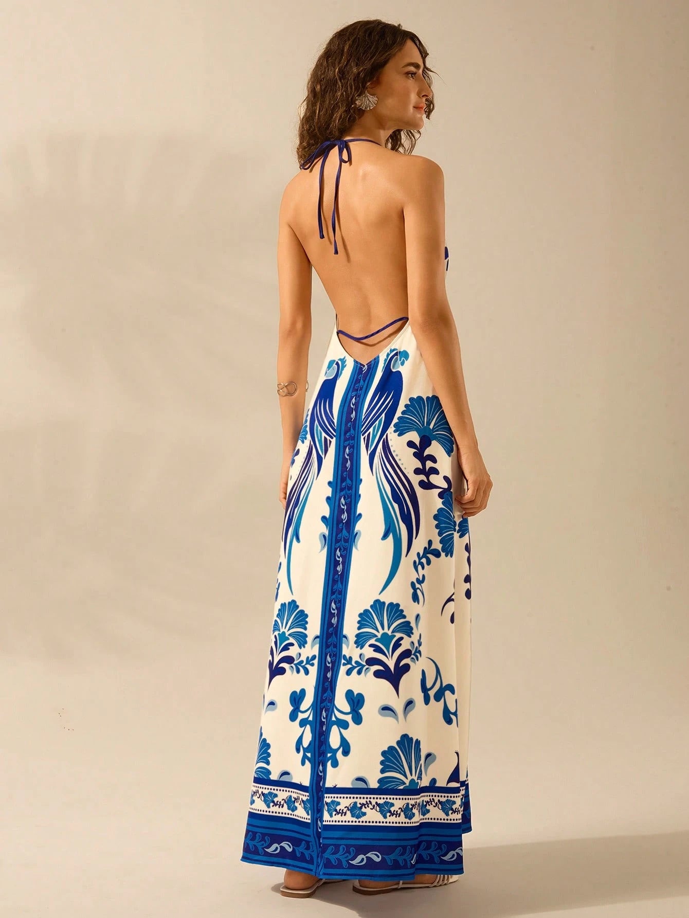 CAJUNI Vestido de Verão Casual para Praia, Estampa Tropical Boho de Flores e Árvore de Coco, Alças Finas com Cadarço, Mulheres