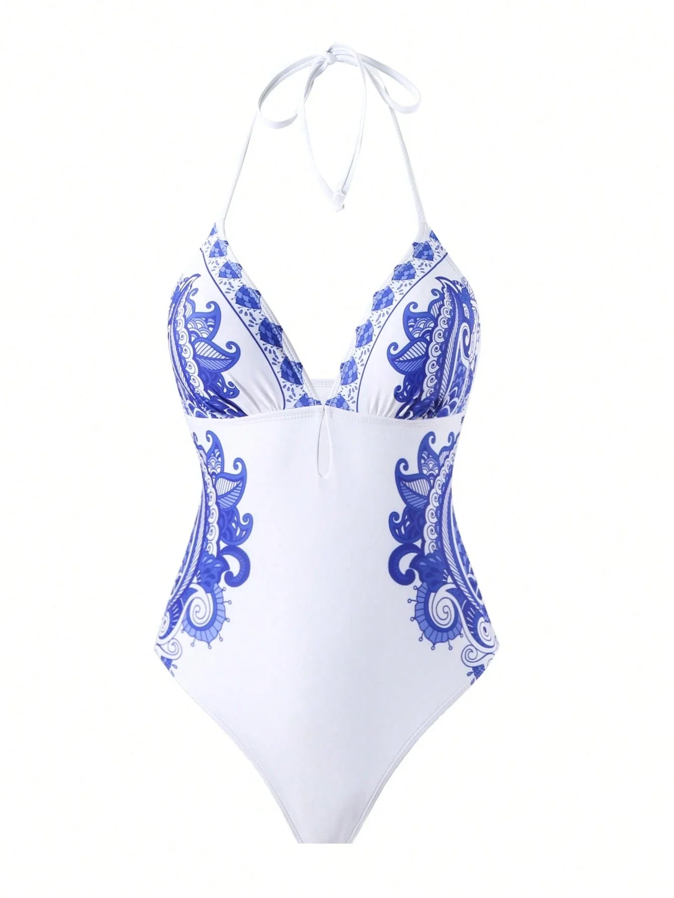 Swim Lushoire 1 Peça Maiô Cortado Gola Halter com Estampa Abstrata para Mulheres