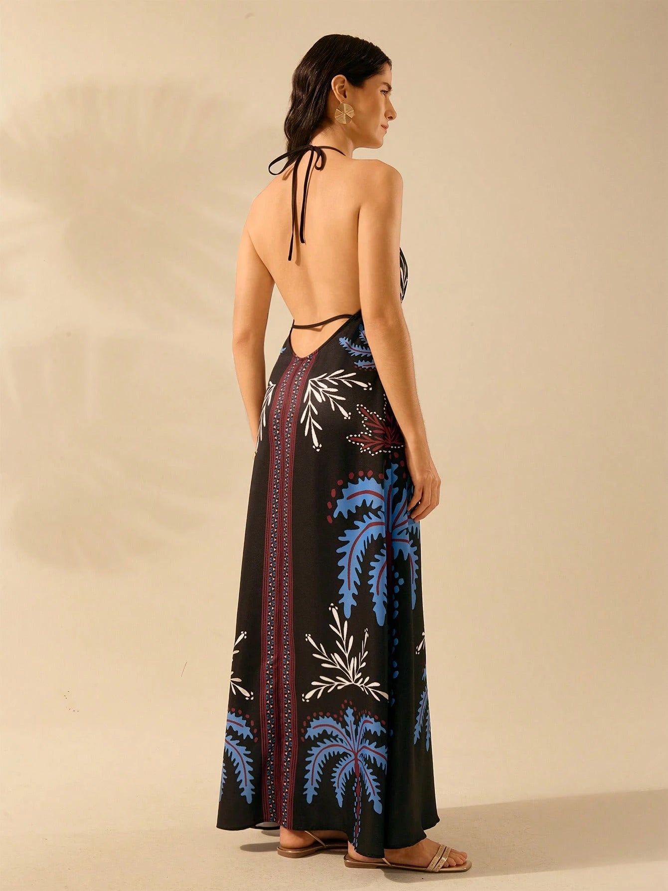 CAJUNI Vestido de Verão Casual para Praia, Estampa Tropical Boho de Flores e Árvore de Coco, Alças Finas com Cadarço, Mulheres
