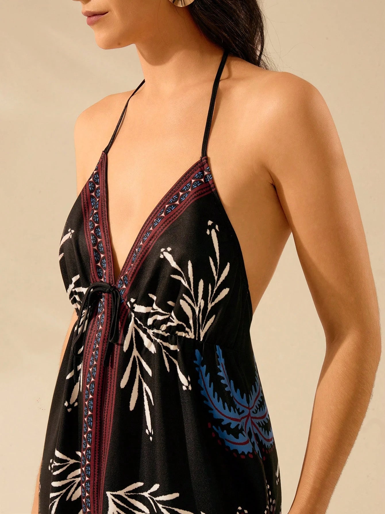 CAJUNI Vestido de Verão Casual para Praia, Estampa Tropical Boho de Flores e Árvore de Coco, Alças Finas com Cadarço, Mulheres