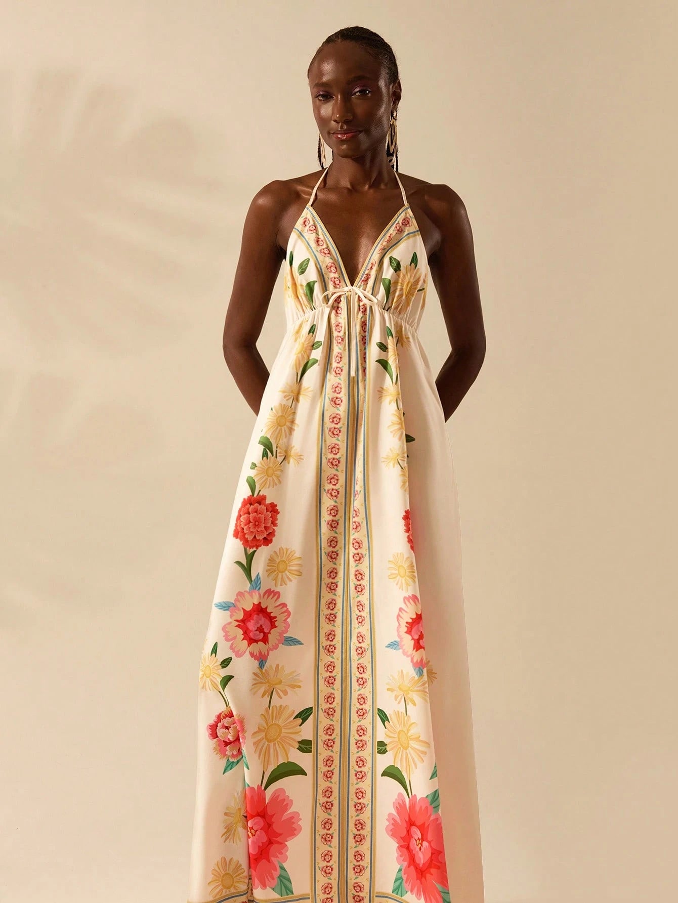 CAJUNI Vestido de Verão Casual para Praia, Estampa Tropical Boho de Flores e Árvore de Coco, Alças Finas com Cadarço, Mulheres