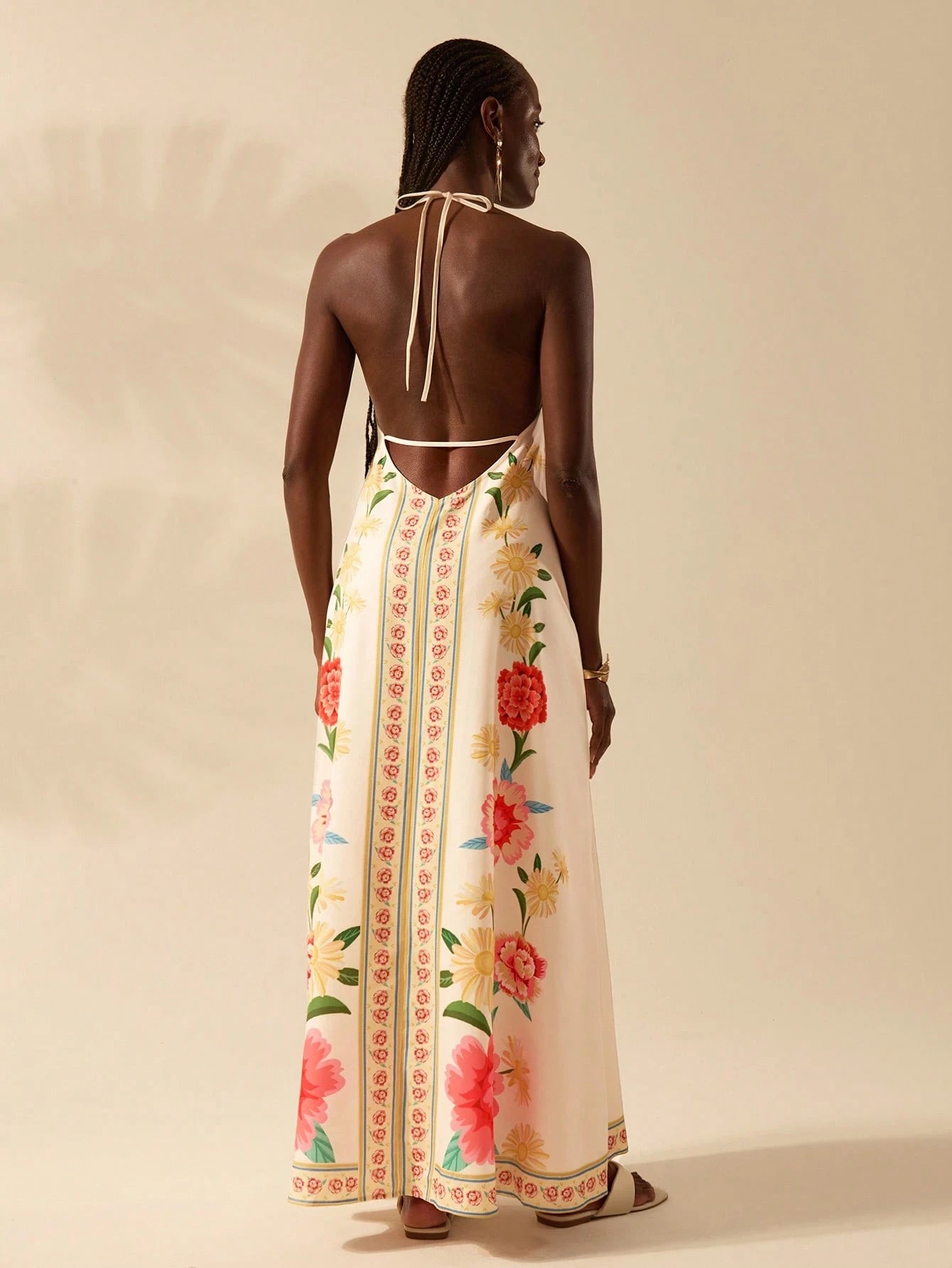 CAJUNI Vestido de Verão Casual para Praia, Estampa Tropical Boho de Flores e Árvore de Coco, Alças Finas com Cadarço, Mulheres