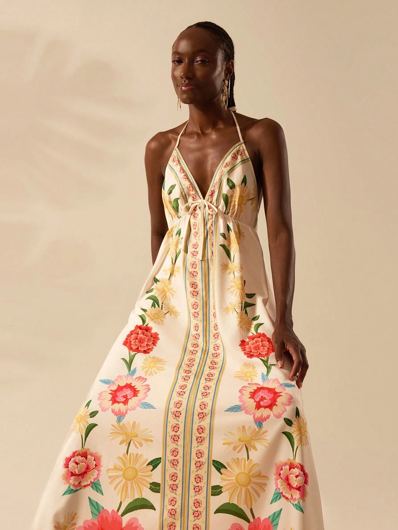 CAJUNI Vestido de Verão Casual para Praia, Estampa Tropical Boho de Flores e Árvore de Coco, Alças Finas com Cadarço, Mulheres