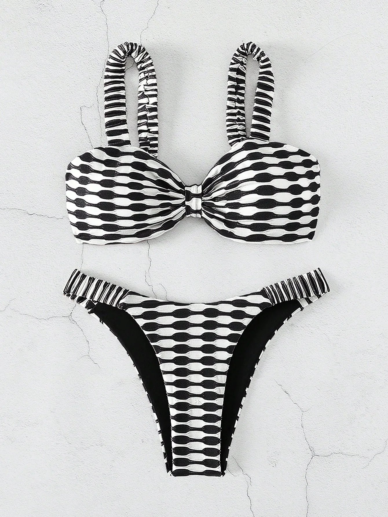 SHEIN Swim Conjunto de Bikini com Estampa de Praia de Verão e Amarrado na Frente
