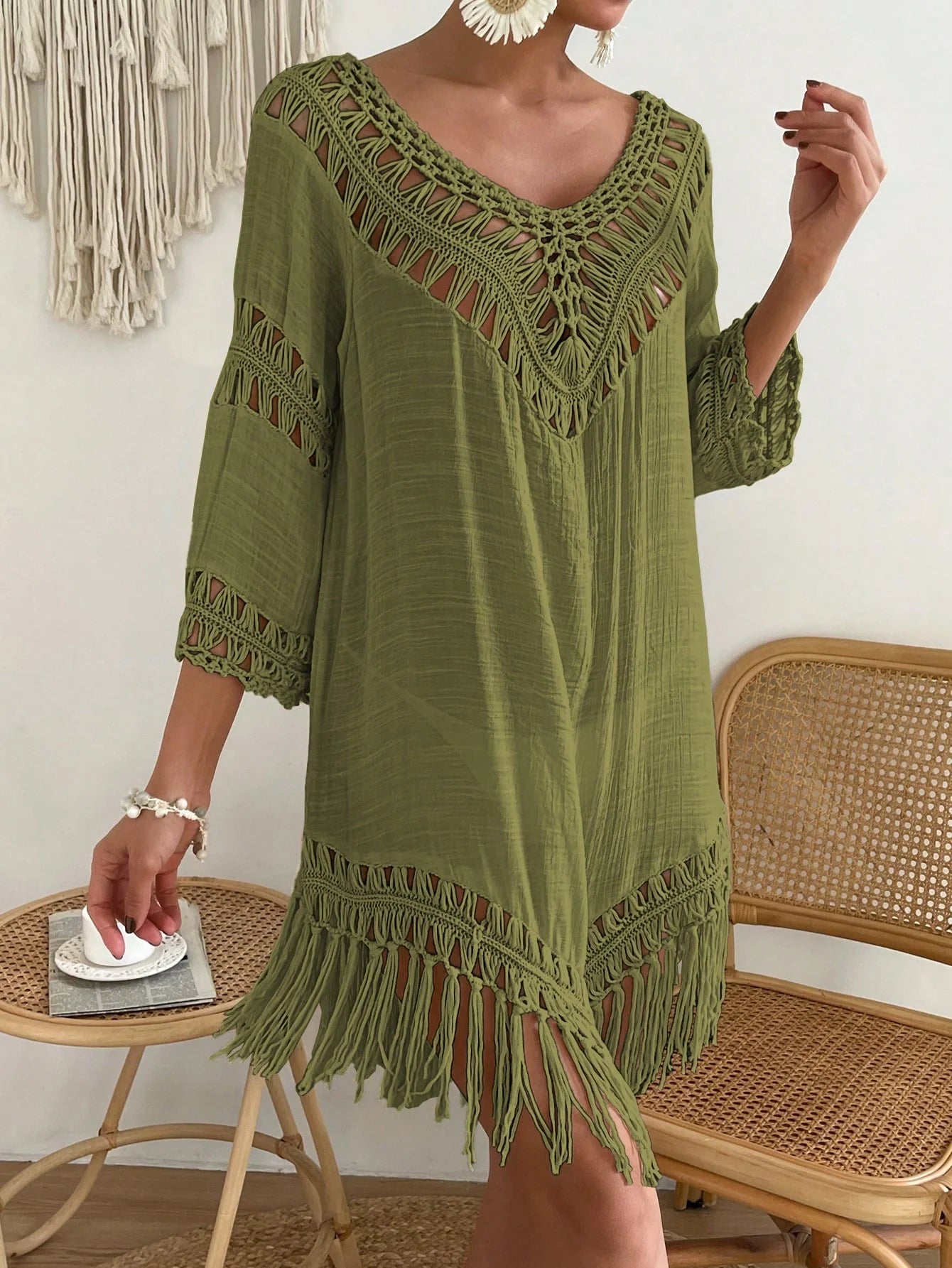 Swim Vcay Capa Tricotada Vazada Feminina, Moda Simples Casual para Férias