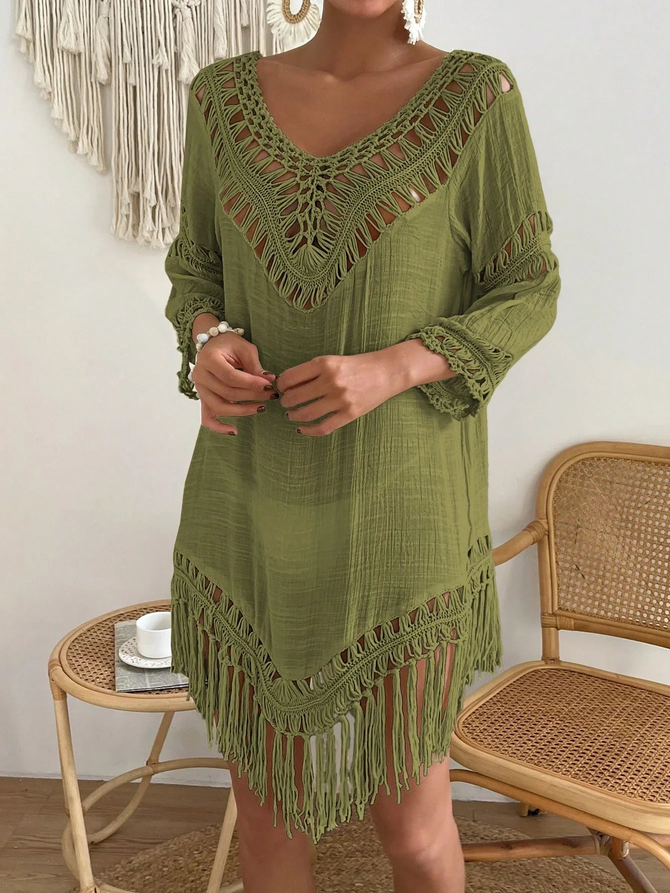 Swim Vcay Capa Tricotada Vazada Feminina, Moda Simples Casual para Férias
