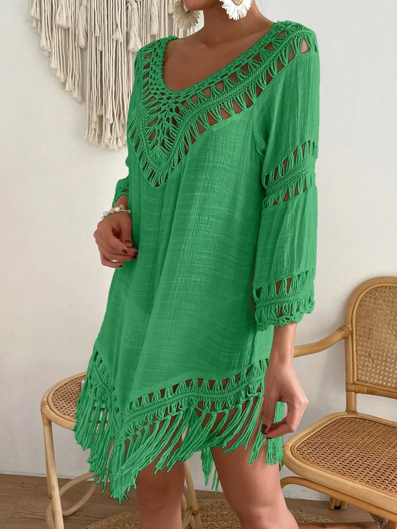 Swim Vcay Capa Tricotada Vazada Feminina, Moda Simples Casual para Férias