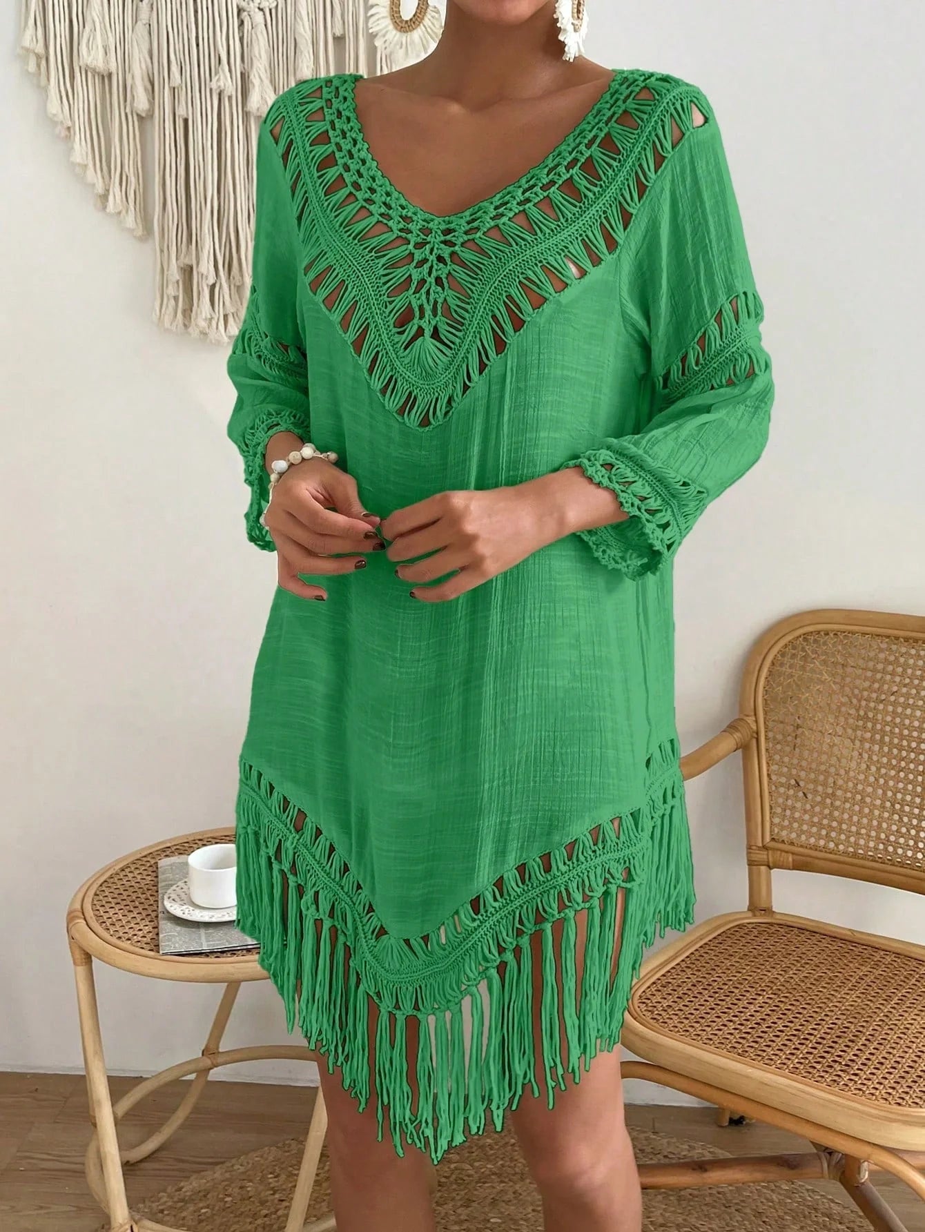 Swim Vcay Capa Tricotada Vazada Feminina, Moda Simples Casual para Férias