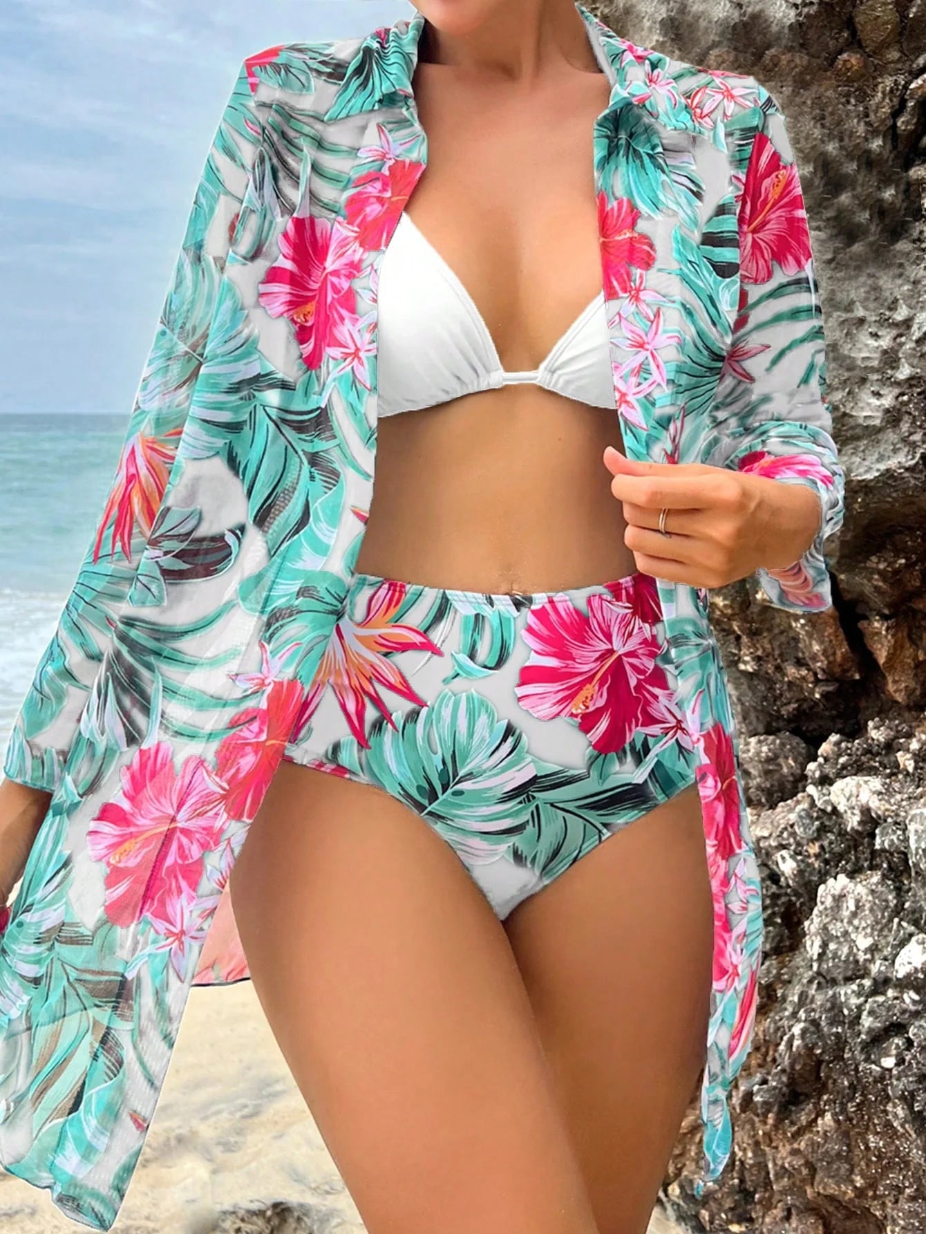 Swim Vcay Maiô Estilo Tankini com Estampa Tropical