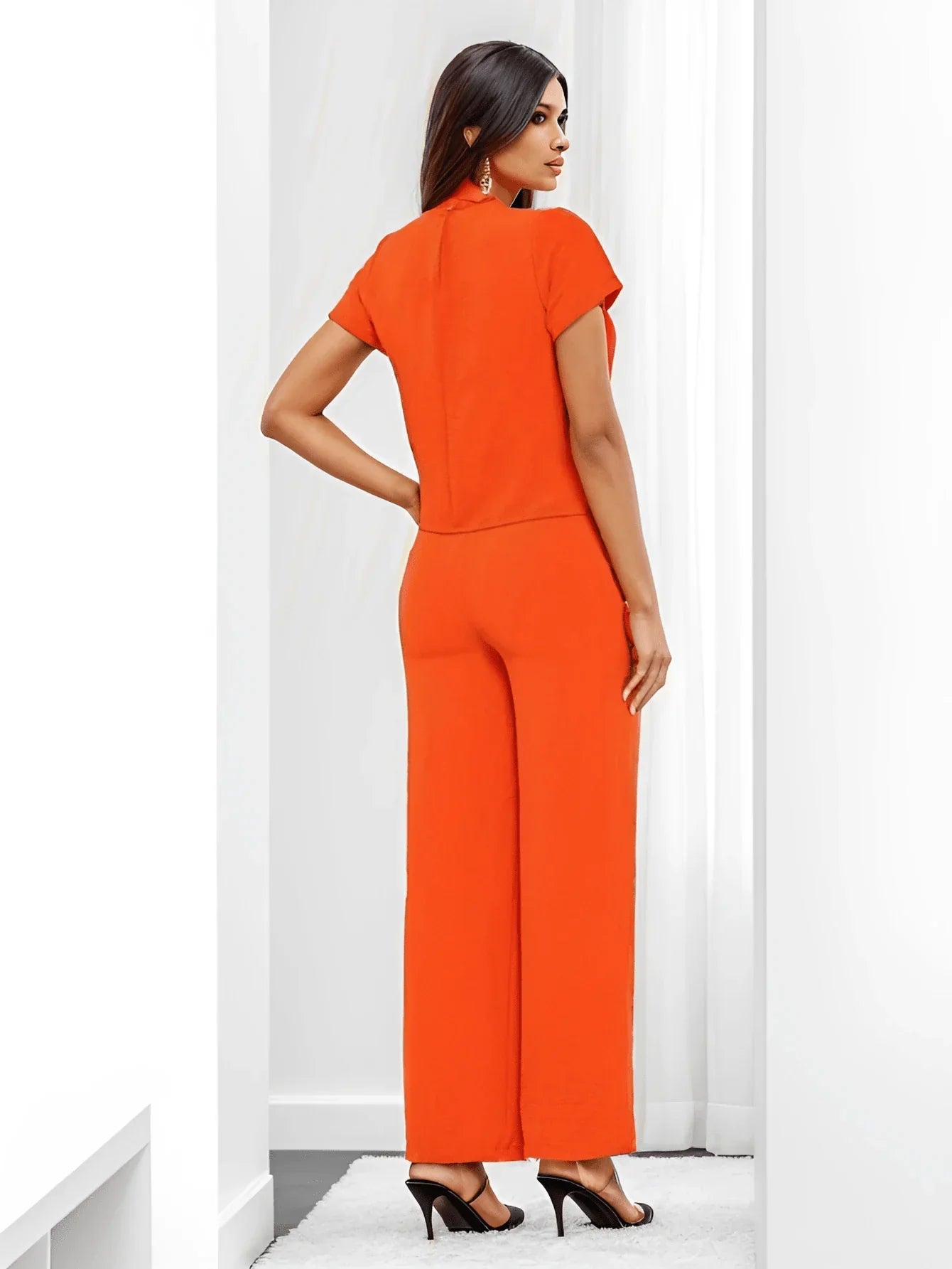 Conjunto Blusa Manga Bishop Com Gola Redonda E Calça Larga Pregas Brenda