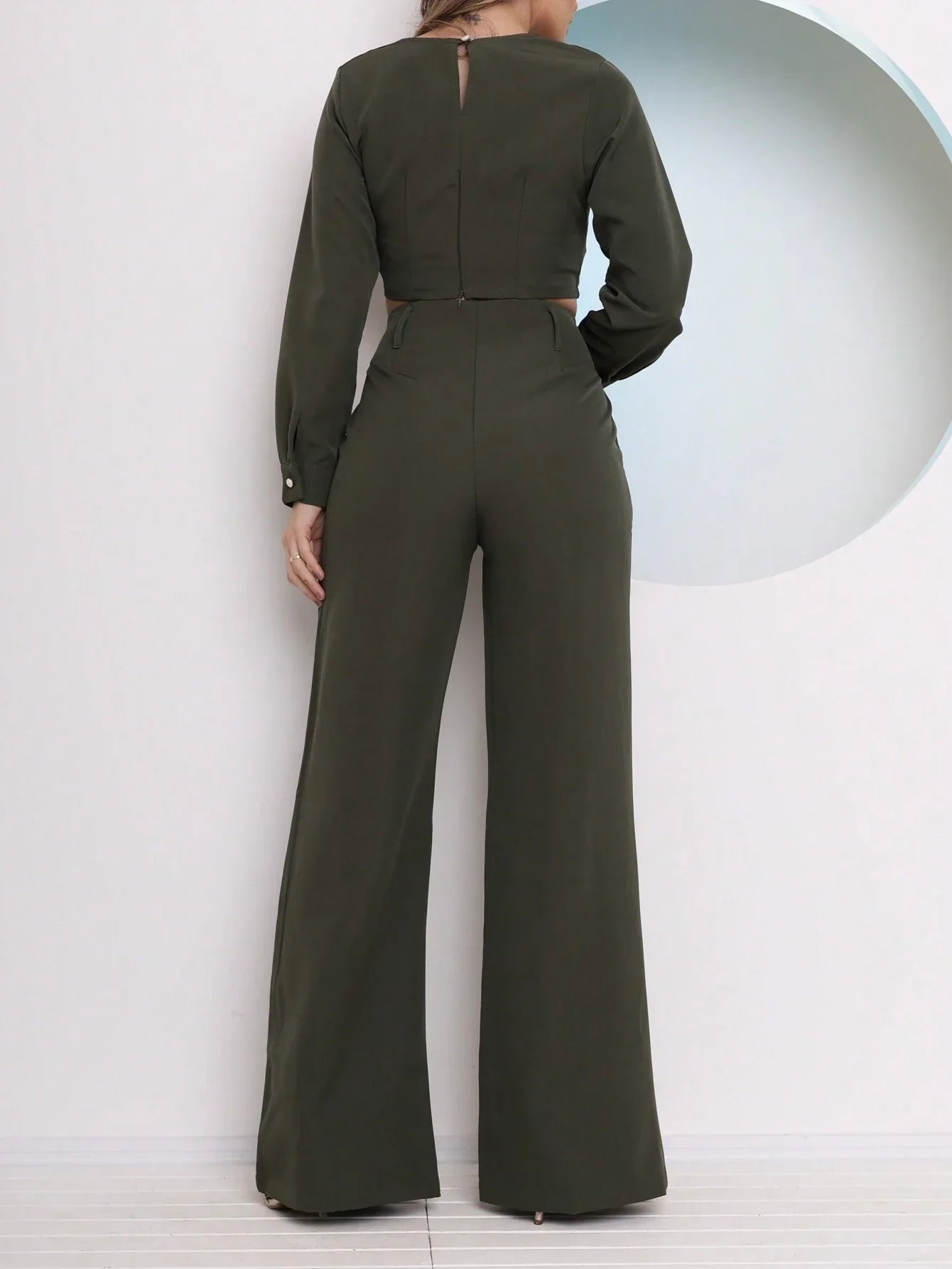 Conjunto Alfaiataria Calça Pantalona E Blusa Manga Longa Com Detalhe Amarração Michele