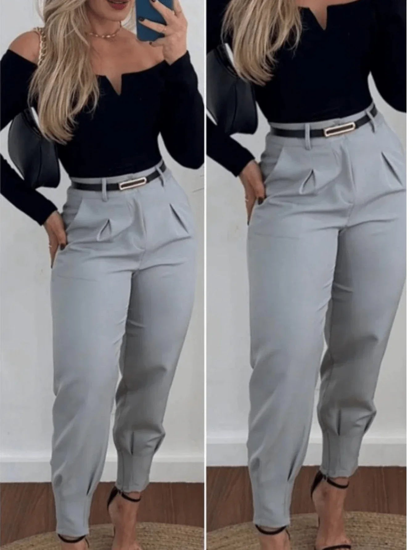 Calça Alfaiataria Cenoura Com Prega Carolina Cinza / P