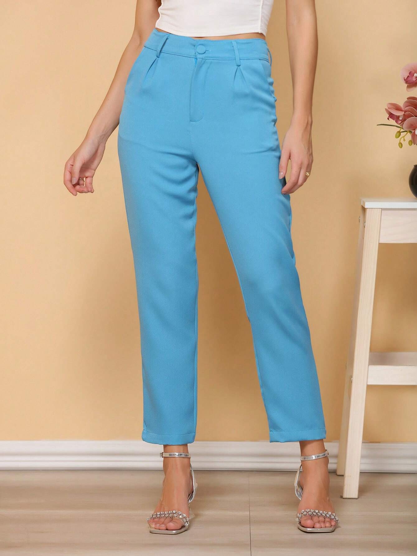 Calça Alfaiataria Com Prega Skinny Larissa Azul / P