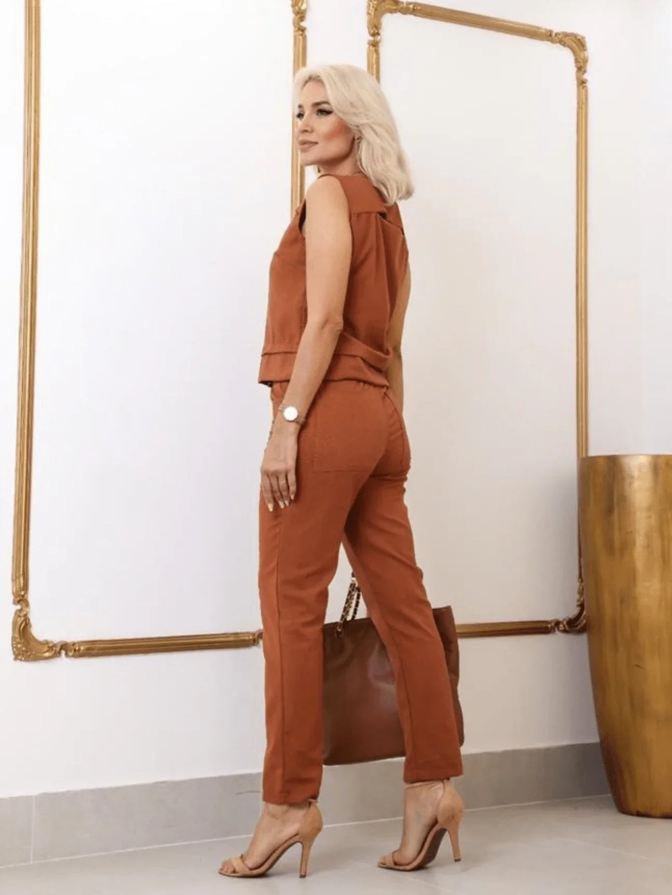 Conjunto Calça Cós Franzido E Cropped Sem Manga Aline