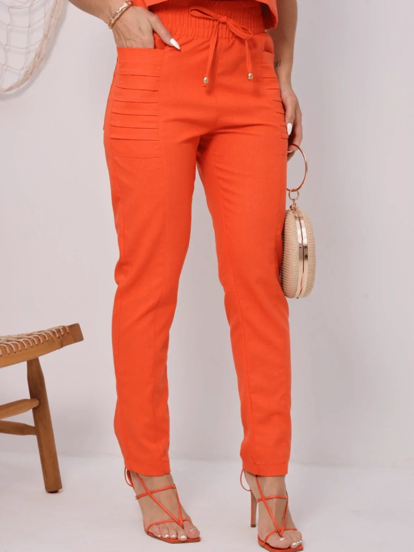 Conjunto Calça Cós Franzido E Cropped Sem Manga Aline
