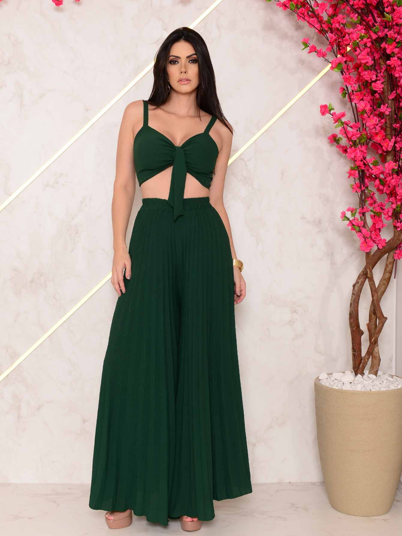 Conjunto Calça Pantalona Plissada E Cropped Top Maitê Conjuntos Femininos