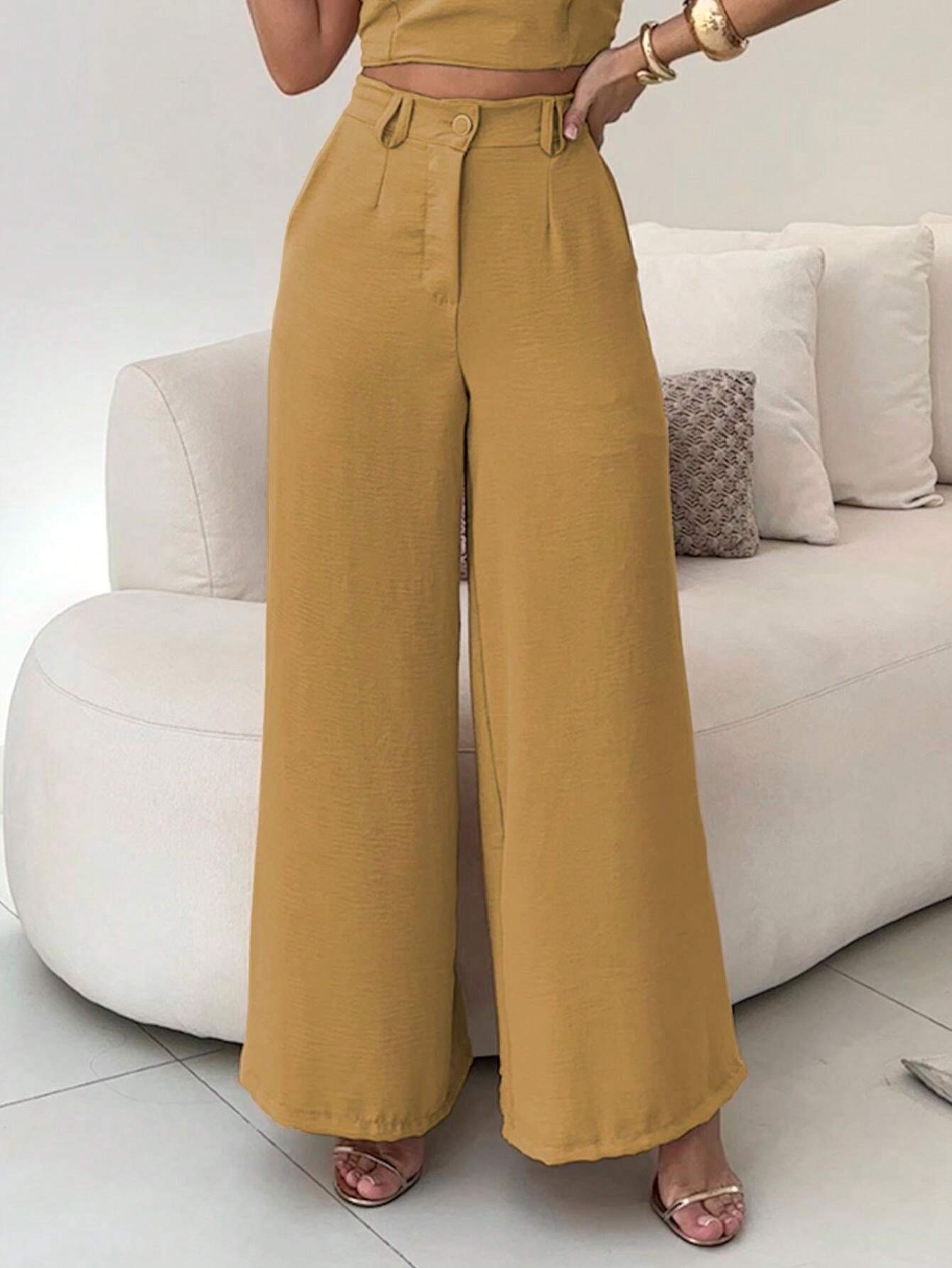 Conjunto Calça Pantalona E Cropped Tomara Que Caia Miriam