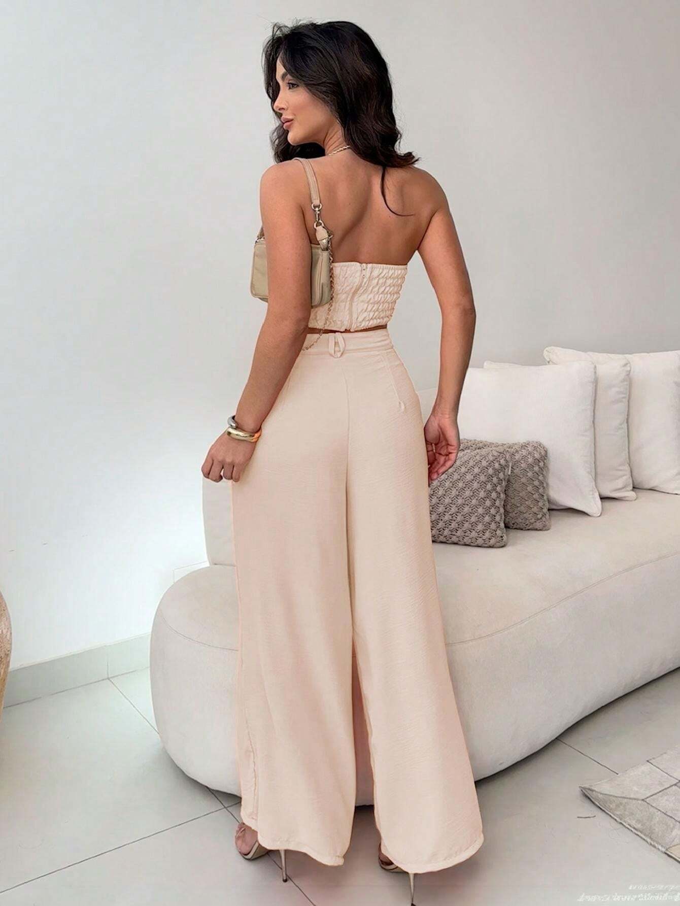 Conjunto Calça Pantalona E Cropped Tomara Que Caia Miriam