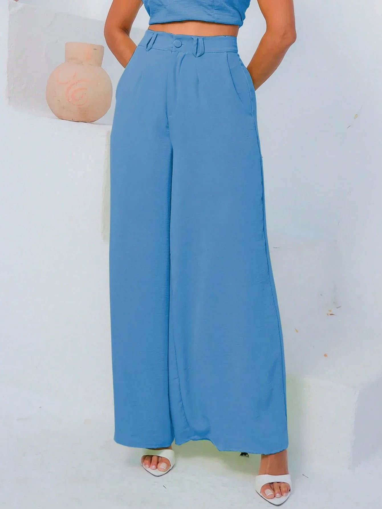 Conjunto Calça Pantalona E Cropped Tomara Que Caia Miriam
