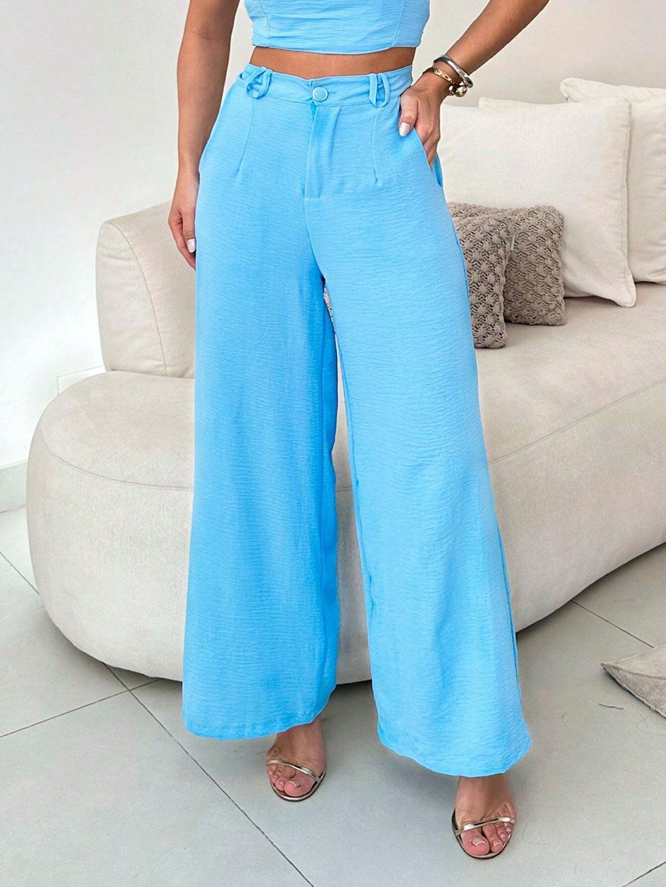 Conjunto Calça Pantalona E Cropped Tomara Que Caia Miriam
