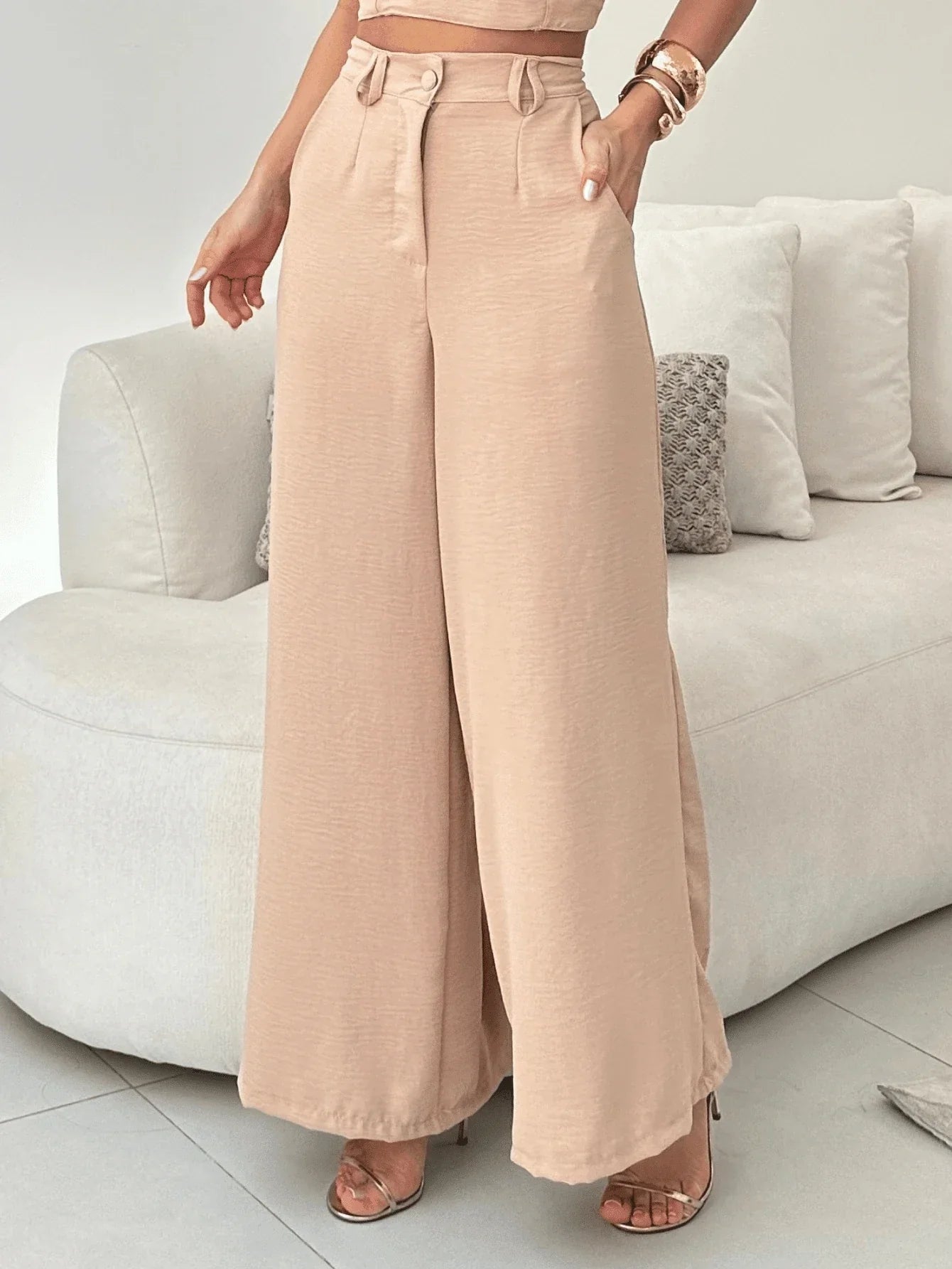 Conjunto Calça Pantalona E Cropped Tomara Que Caia Miriam