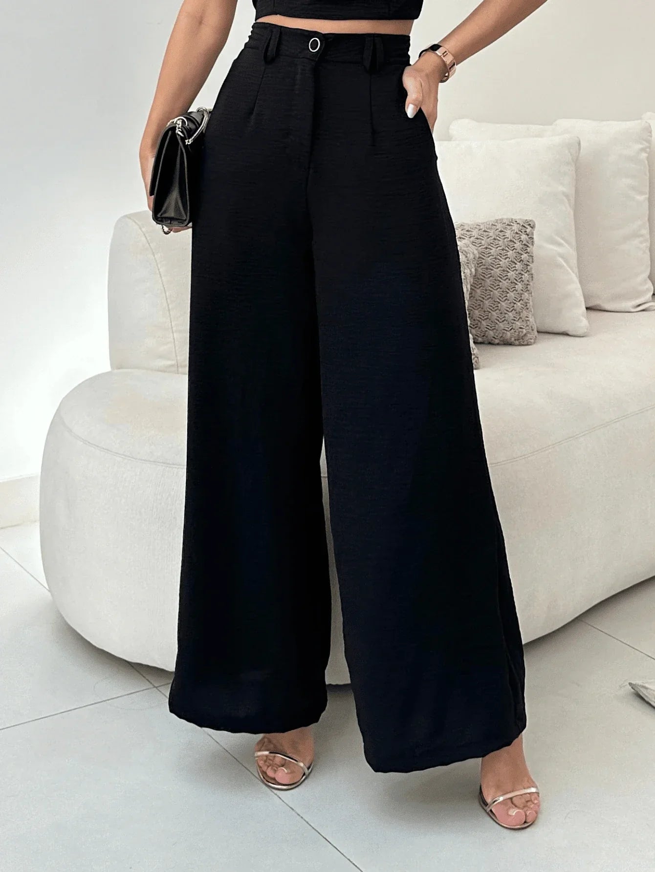 Conjunto Calça Pantalona E Cropped Tomara Que Caia Miriam