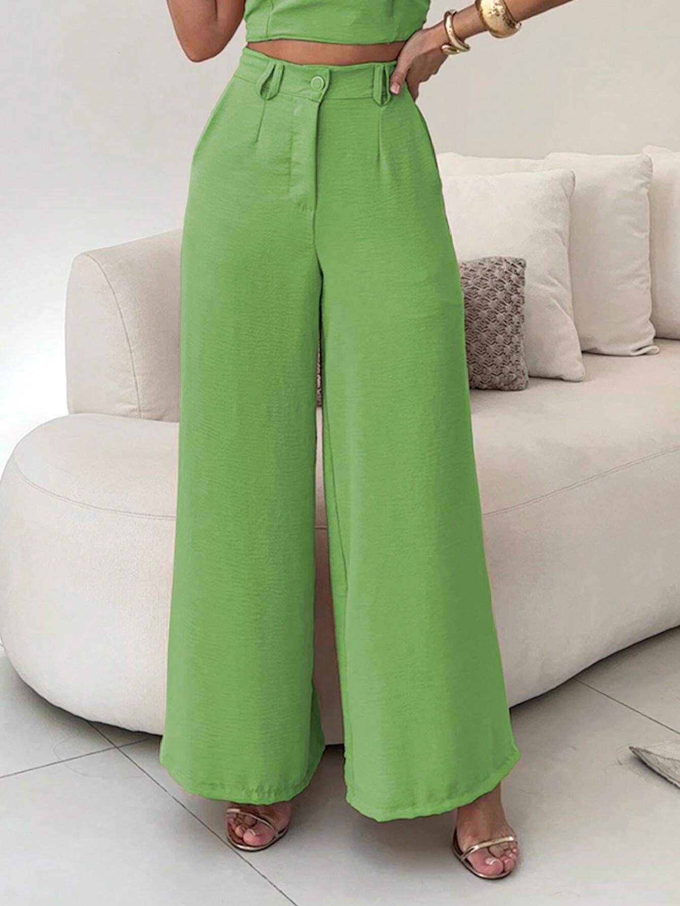 Conjunto Calça Pantalona E Cropped Tomara Que Caia Miriam