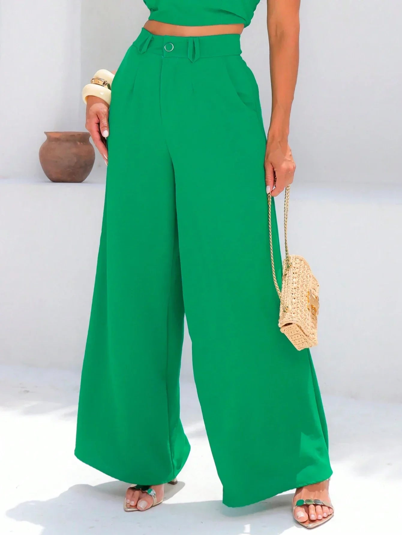 Conjunto Calça Pantalona E Cropped Tomara Que Caia Miriam