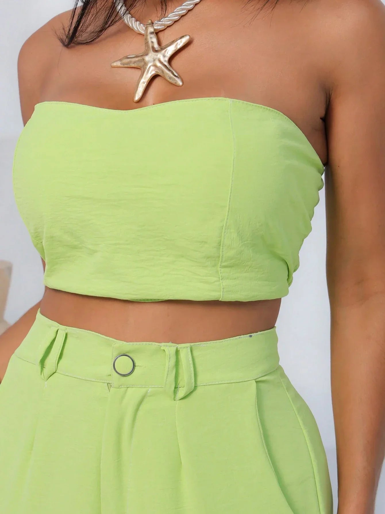 Conjunto Calça Pantalona E Cropped Tomara Que Caia Miriam