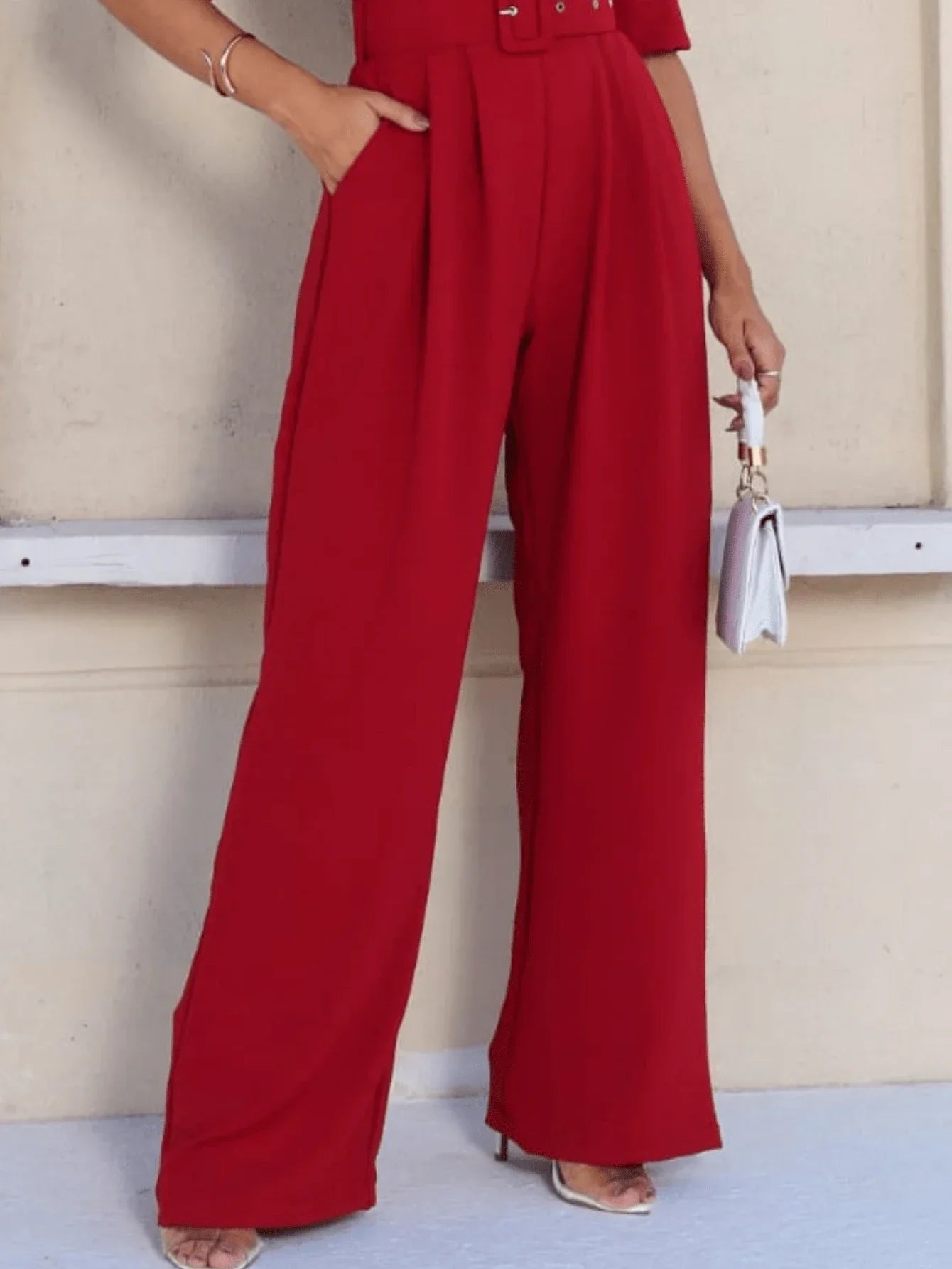 Macacão Pantalona Com Manga 3/4 E Cinto Suzana
