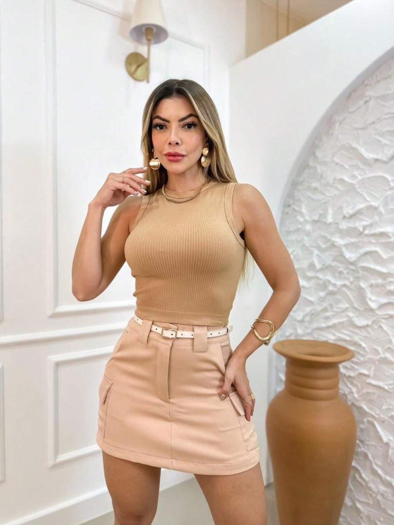 Regata Cropped Gola Redonda Laura Bege / P