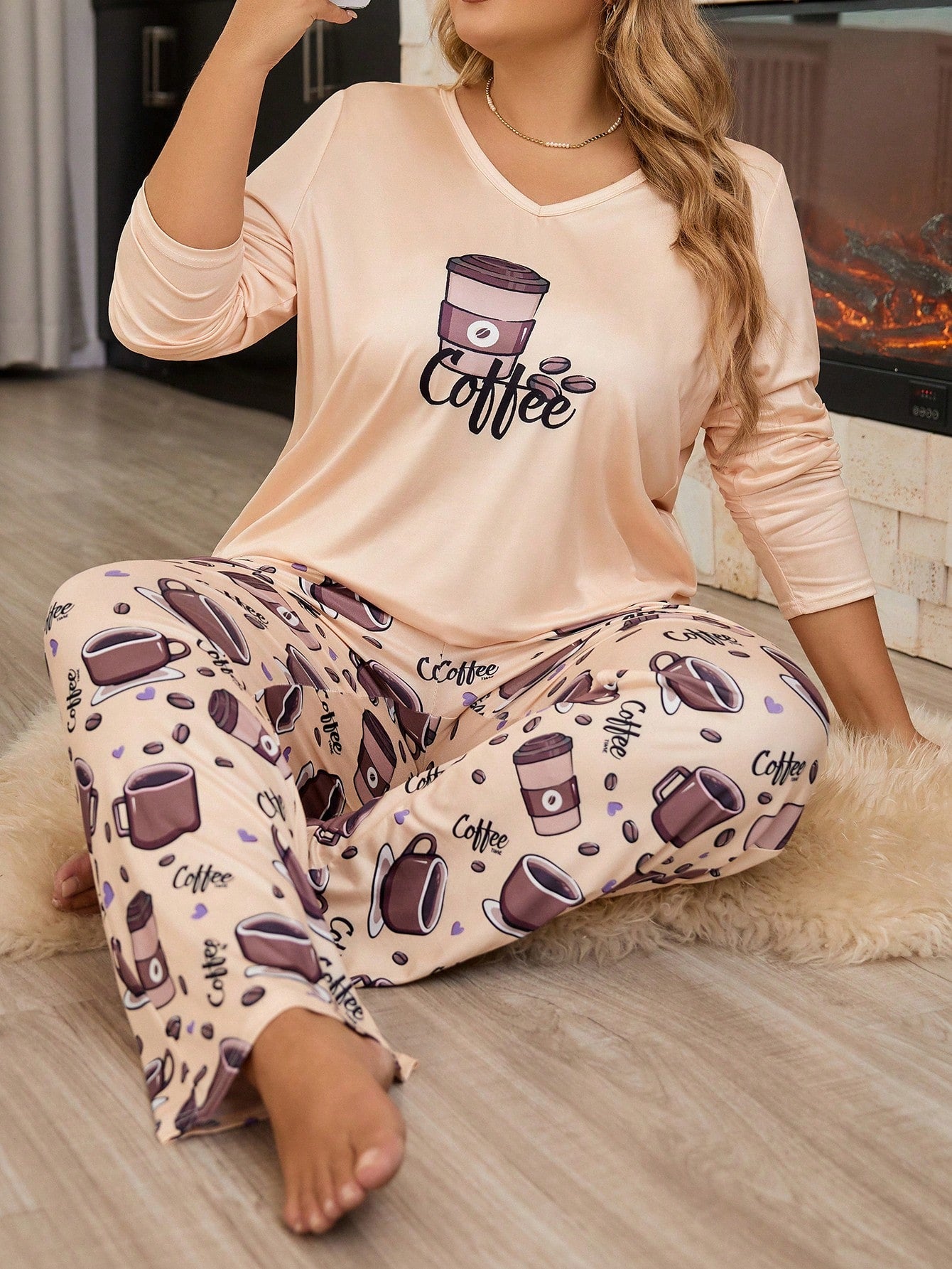 Pijama Longo Plus Size Coffe Yarin