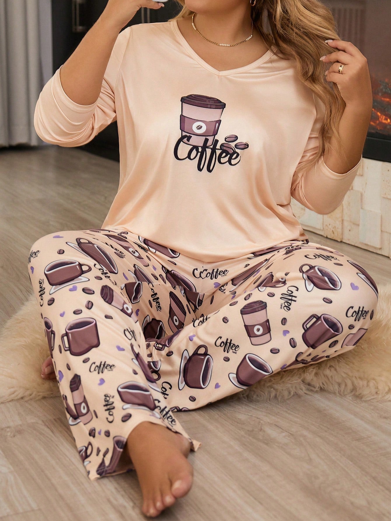 Pijama Longo Plus Size Coffe Yarin