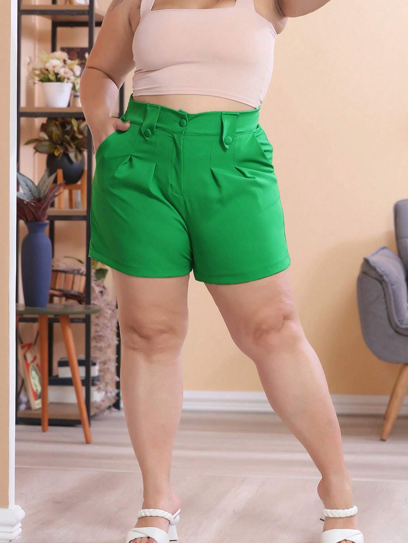 Short Alfaiataria Meia Coxa Plus Size Natali Verde / G1
