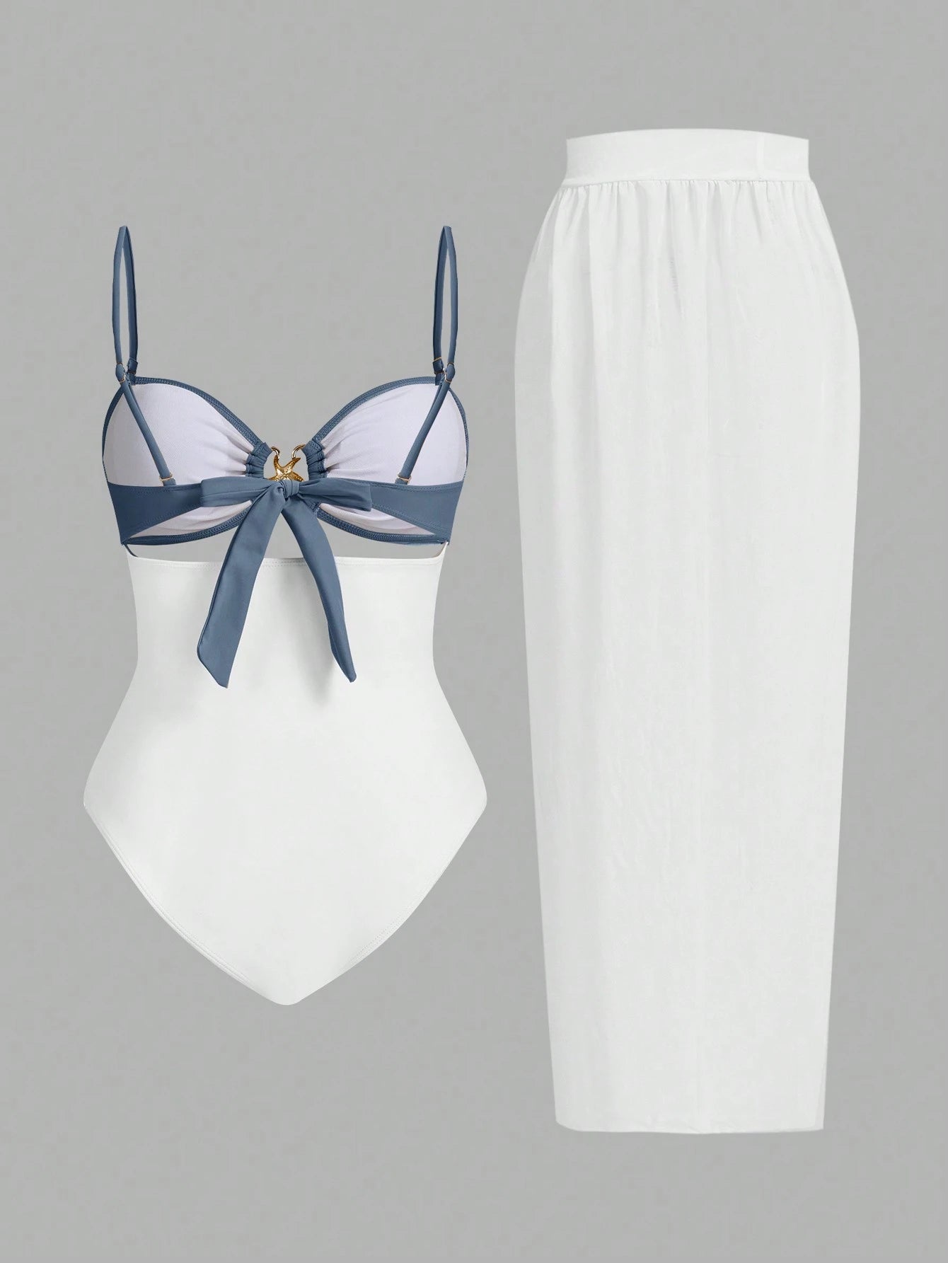 Conjunto De 3 Peças Maiô Com Decote Vazado E Saia Com Detalhe De Amarração Zuleica