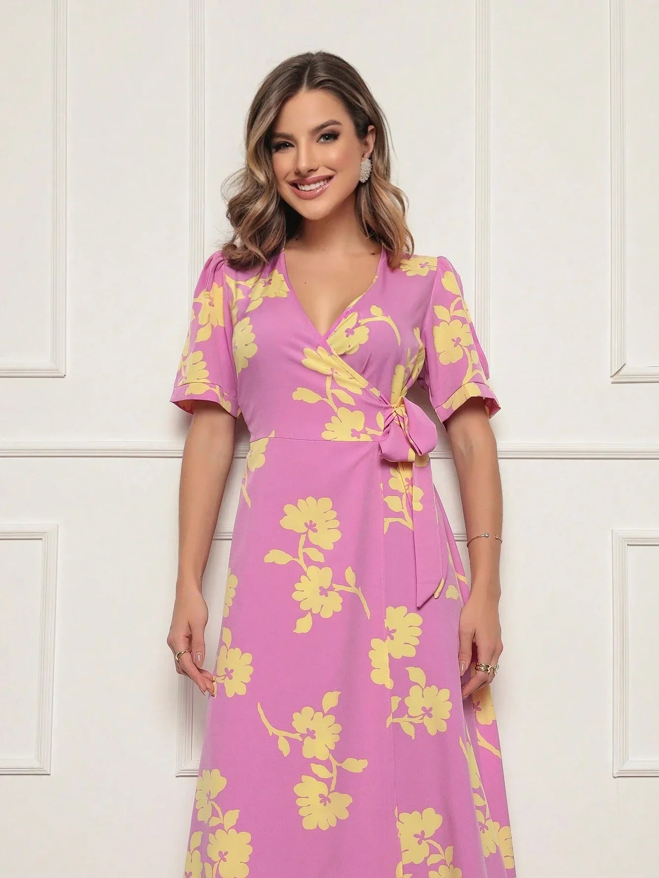 Vestido Longo Estampado Com Detalhe Transpassado Vanessa