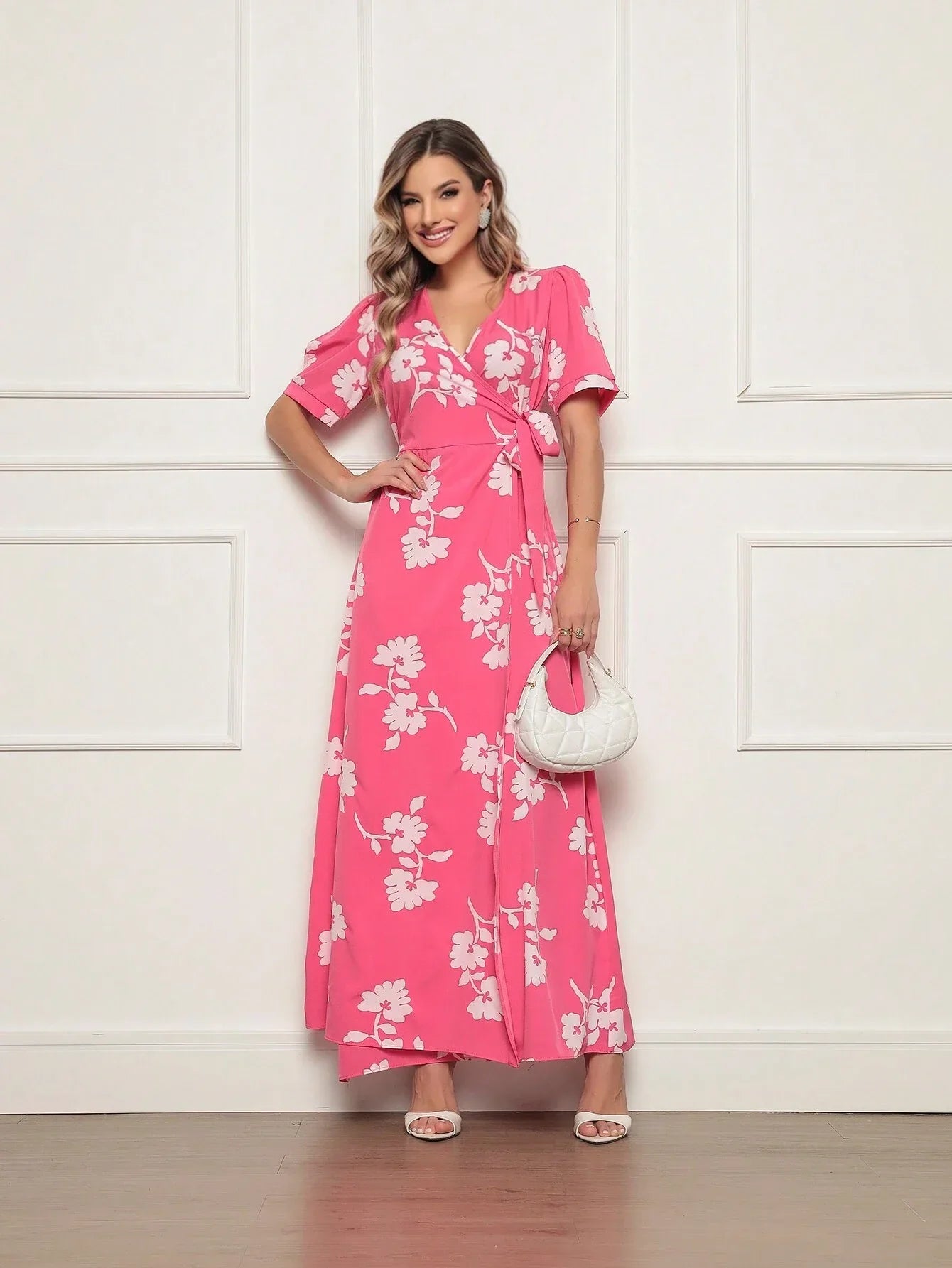 Vestido Longo Estampado Com Detalhe Transpassado Vanessa Pink / P