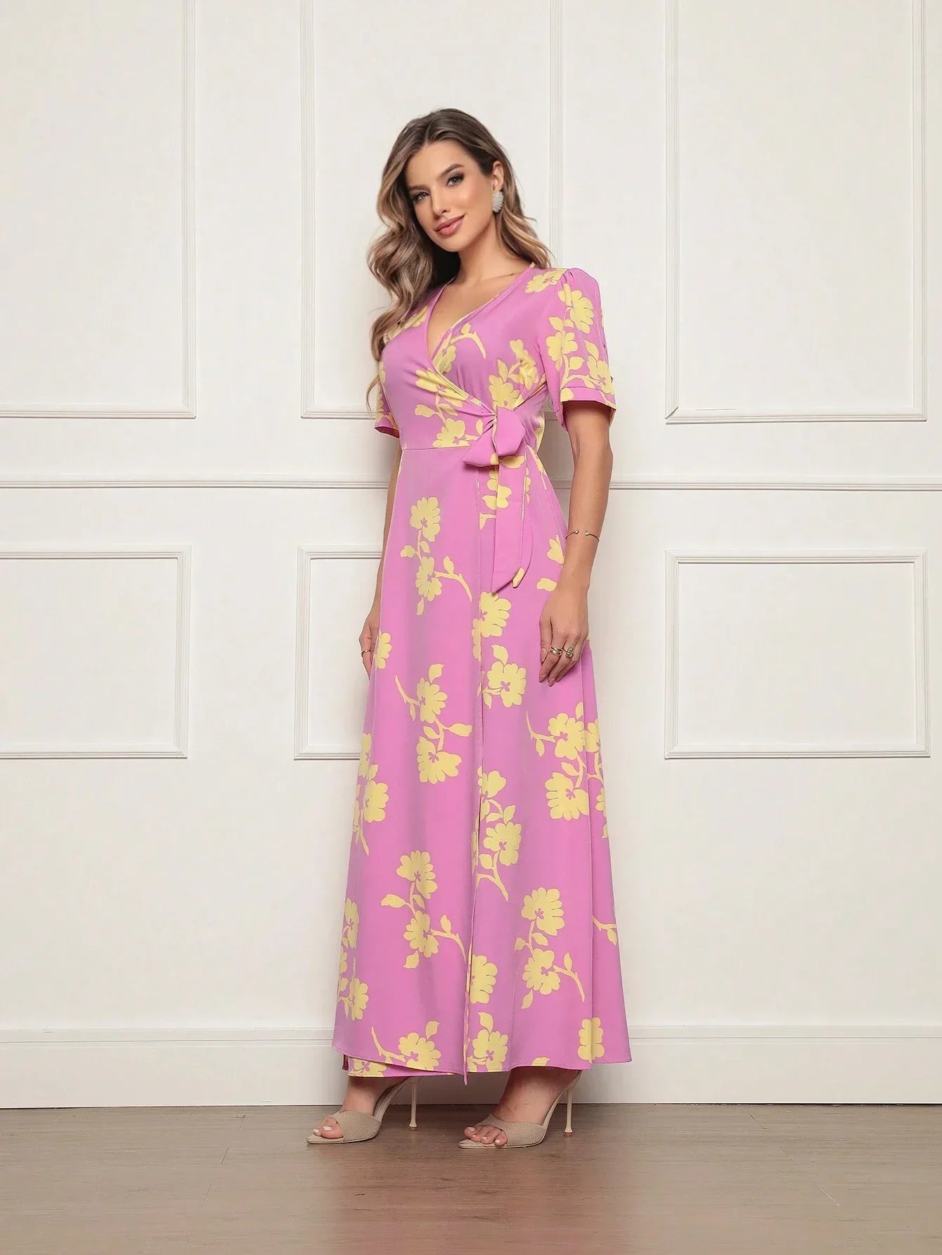 Vestido Longo Estampado Com Detalhe Transpassado Vanessa