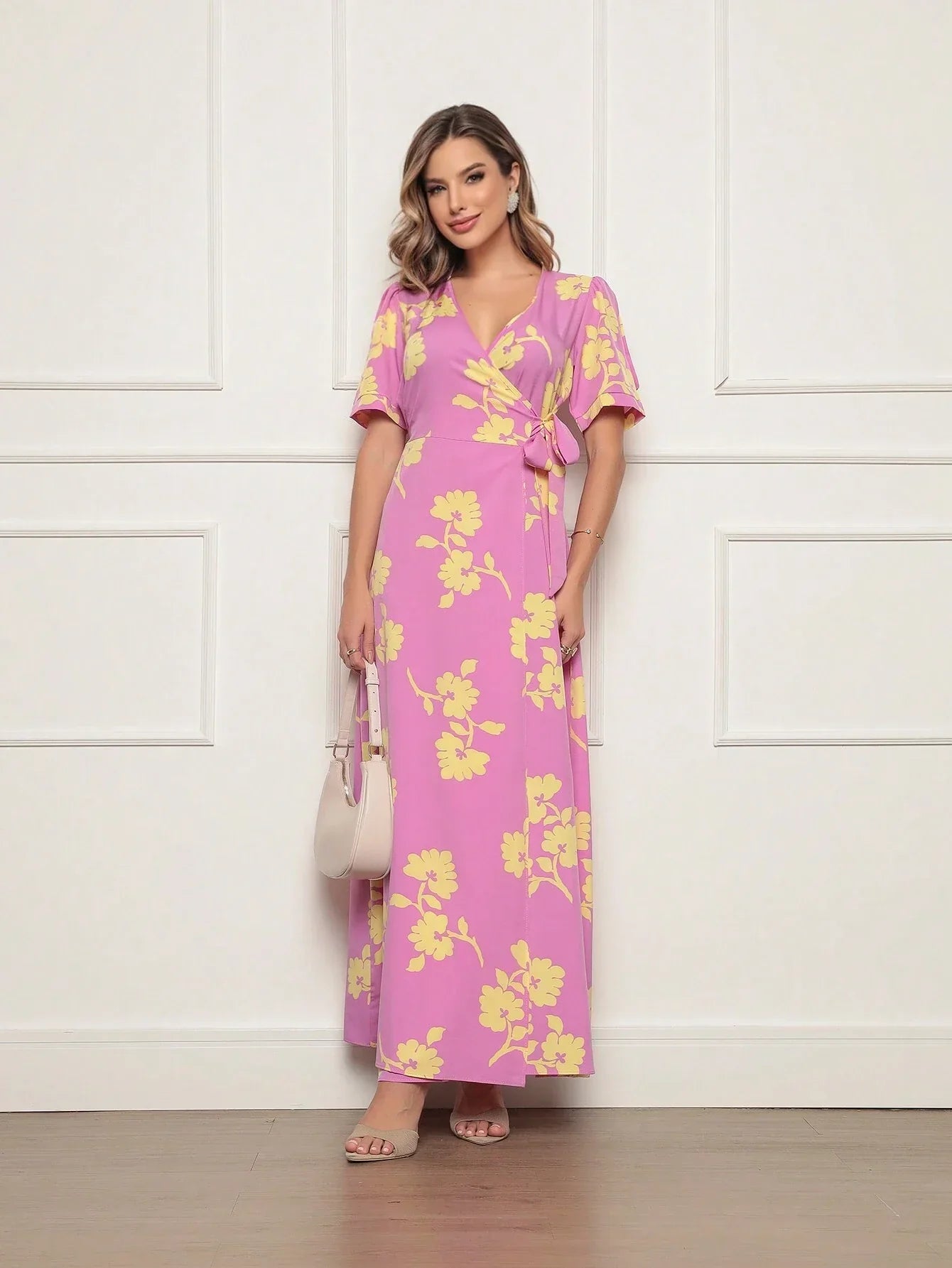 Vestido Longo Estampado Com Detalhe Transpassado Vanessa Lavanda / P