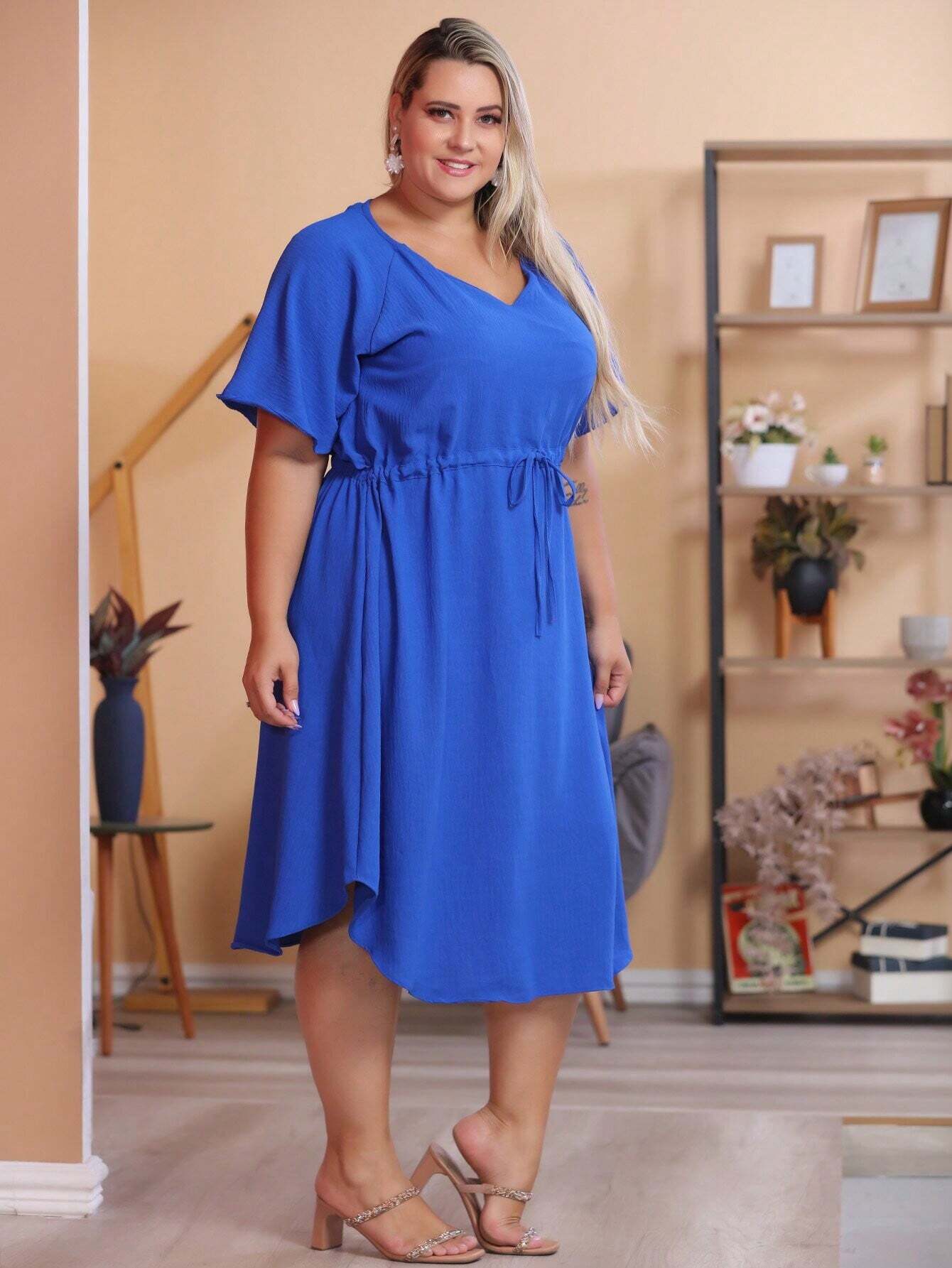 Vestido Com Manga Esvoaçante E Cinto De Amarração Bárbara