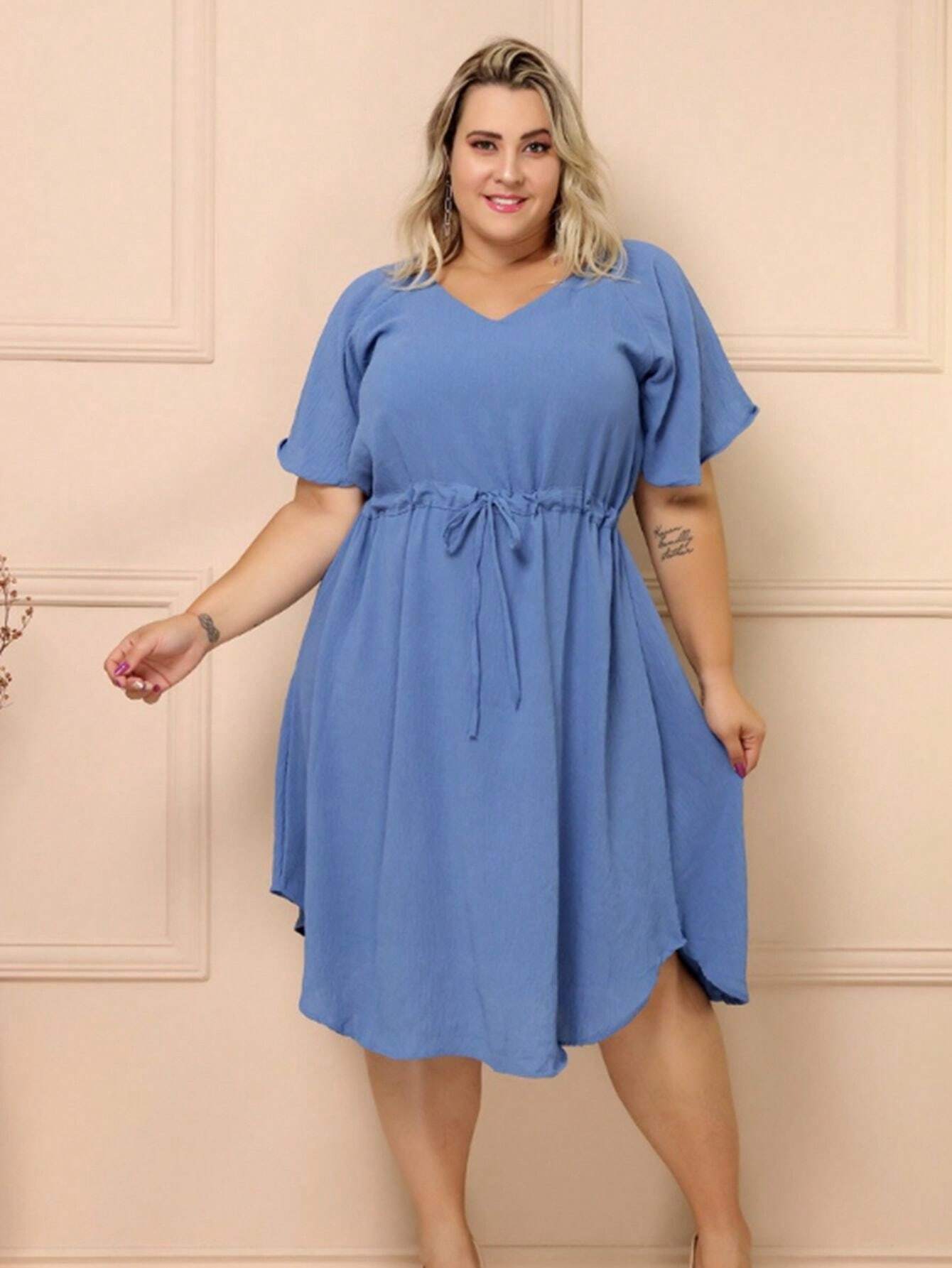 Vestido Com Manga Esvoaçante E Cinto De Amarração Bárbara
