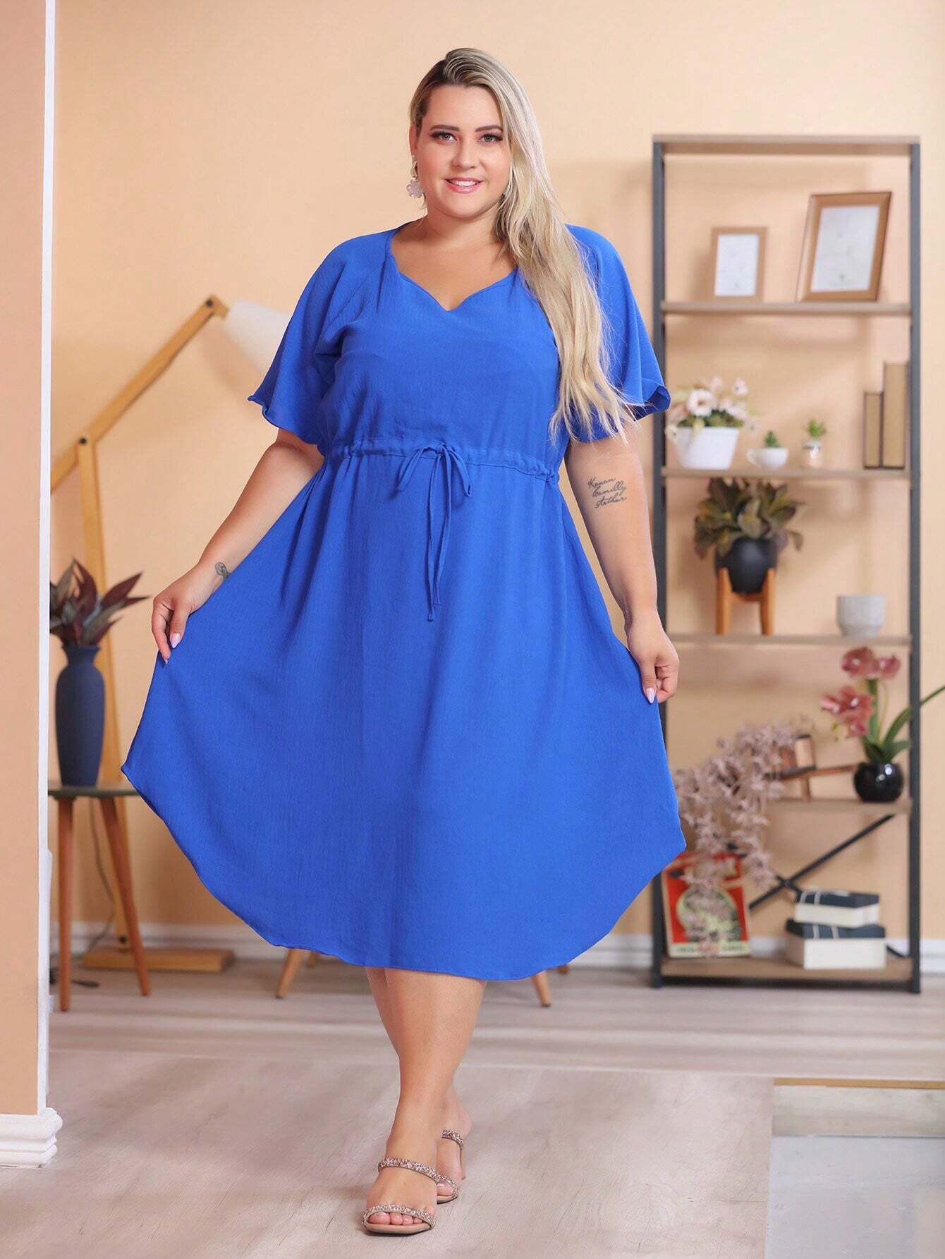 Vestido Com Manga Esvoaçante E Cinto De Amarração Bárbara